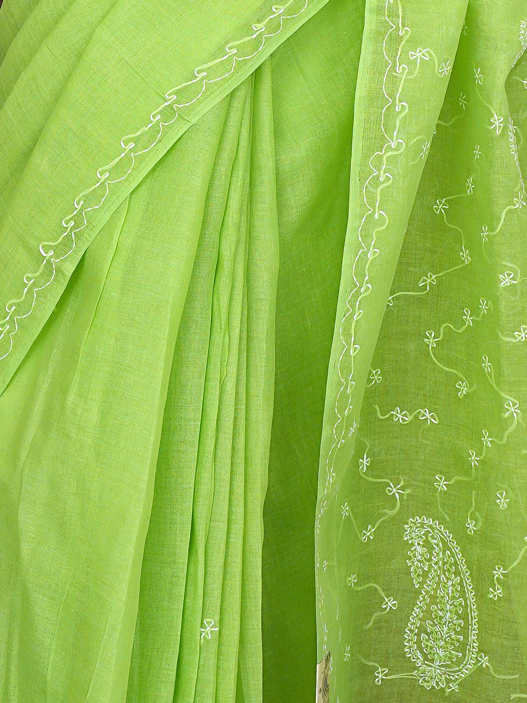 Ada Hand Embroidered Green Cotton Lucknowi Chikankari Saree and Blouse 01A882873