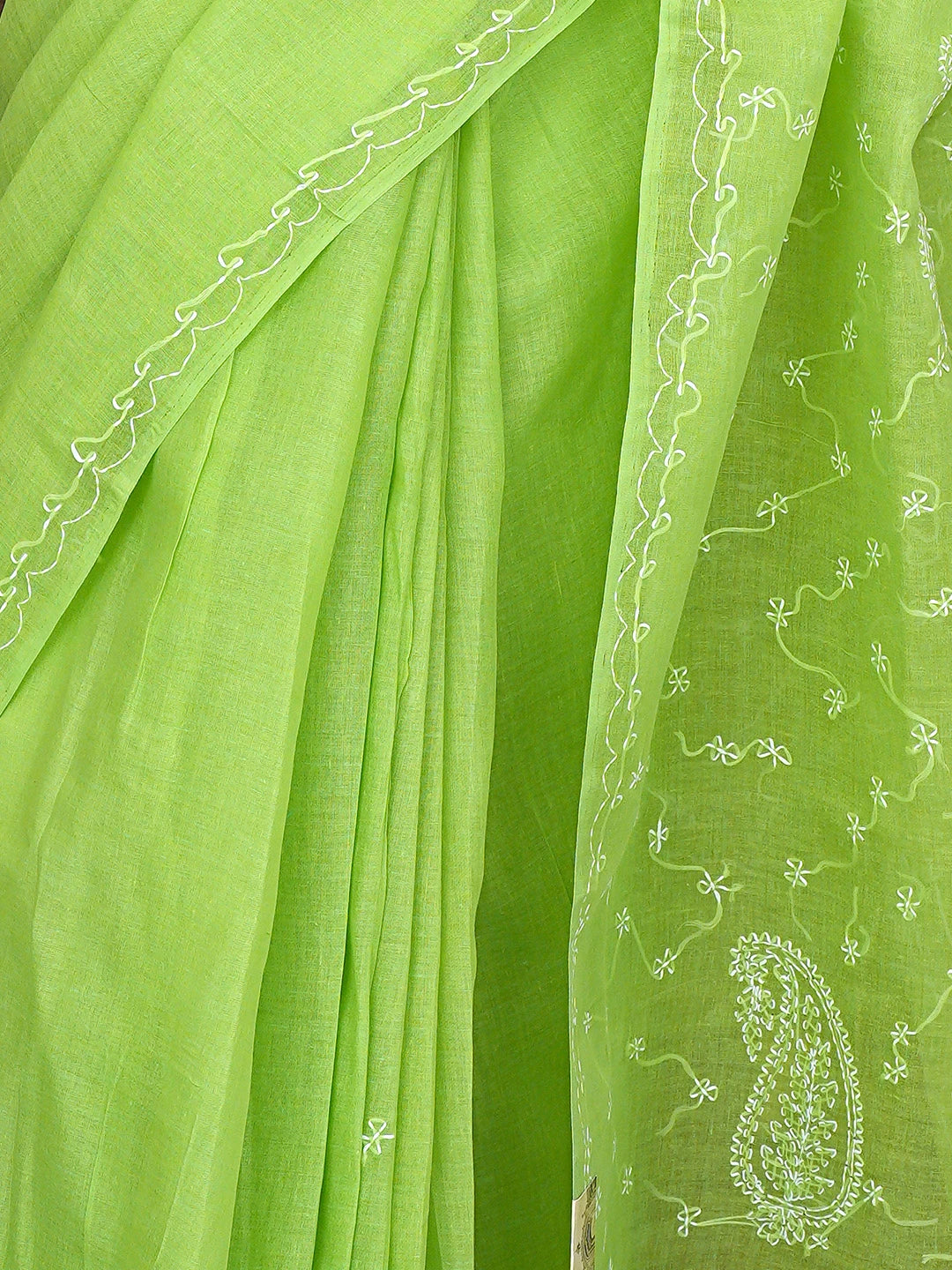 Ada Hand Embroidered Green Cotton Lucknowi Chikankari Saree and Blouse 01A882873