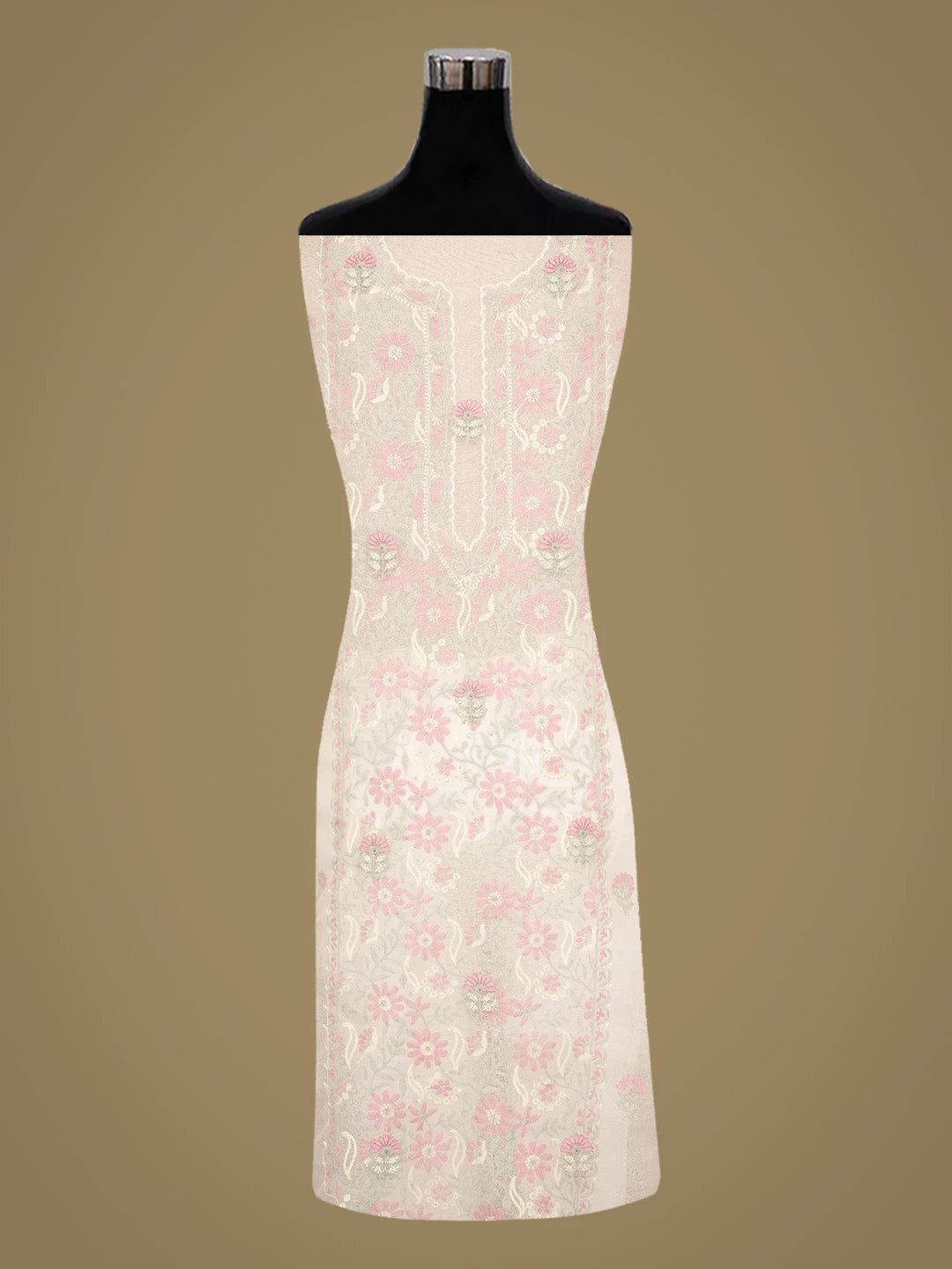 Ada Hand Embroidered White Eggshell Organza Lucknowi Chikankari Unstitched Kurta Dupatta Set 01A888706