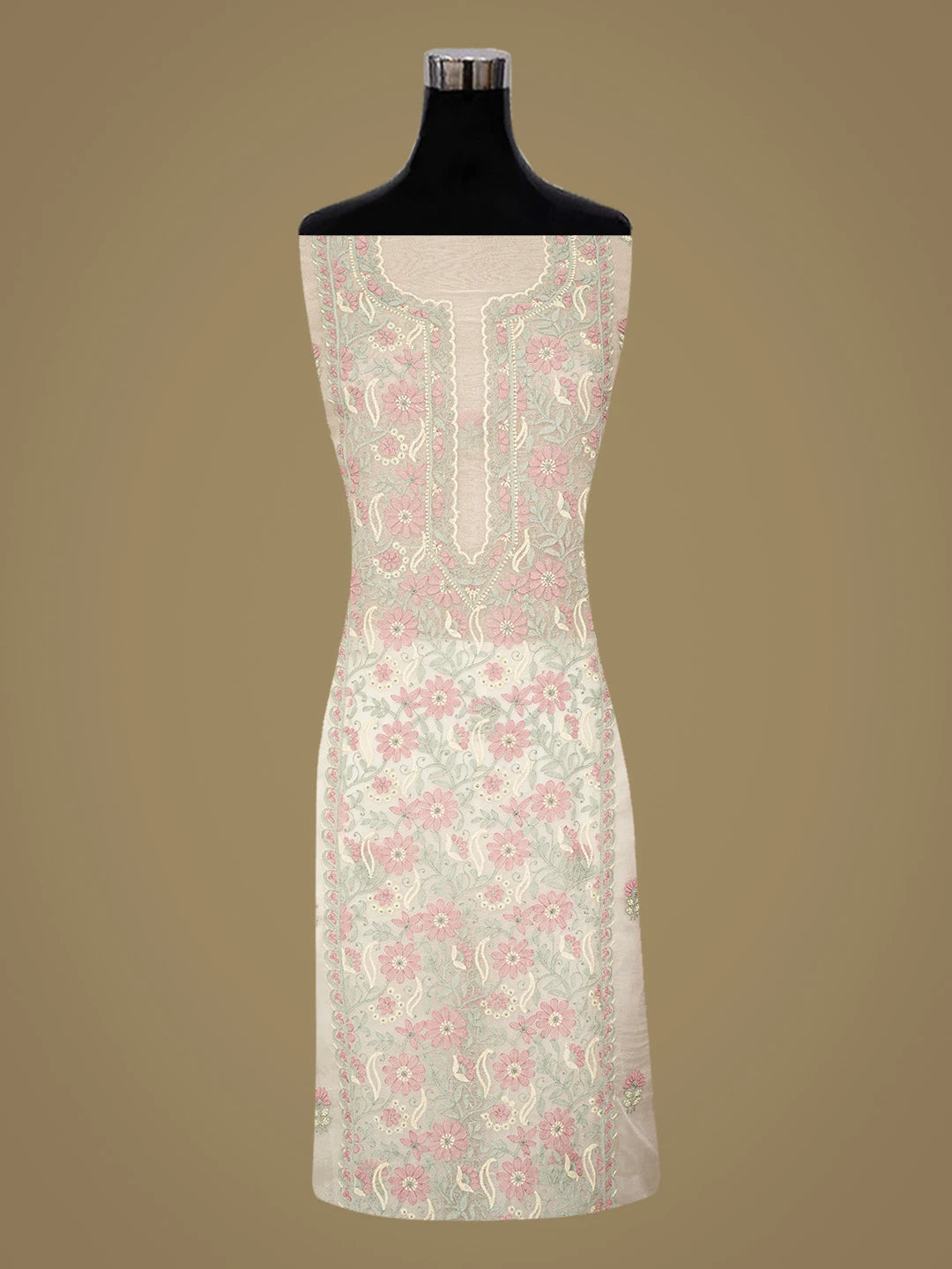 Ada Hand Embroidered White Eggshell Organza Lucknowi Chikankari Unstitched Kurta Dupatta Set 01A888706