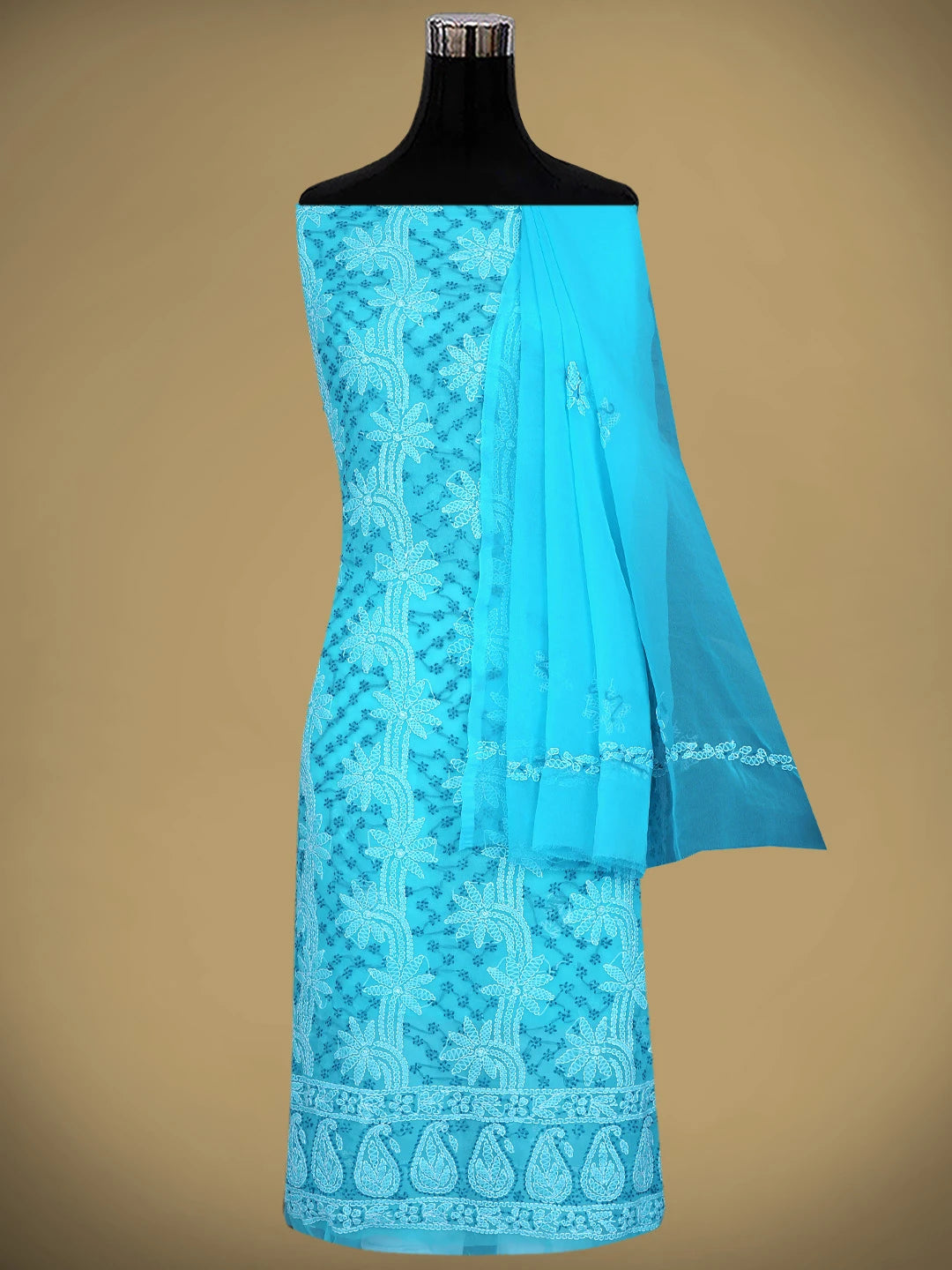 Ada Hand Embroidered Blue Georgette Lucknowi Chikankari Unstitched Suit Piece 01A872115
