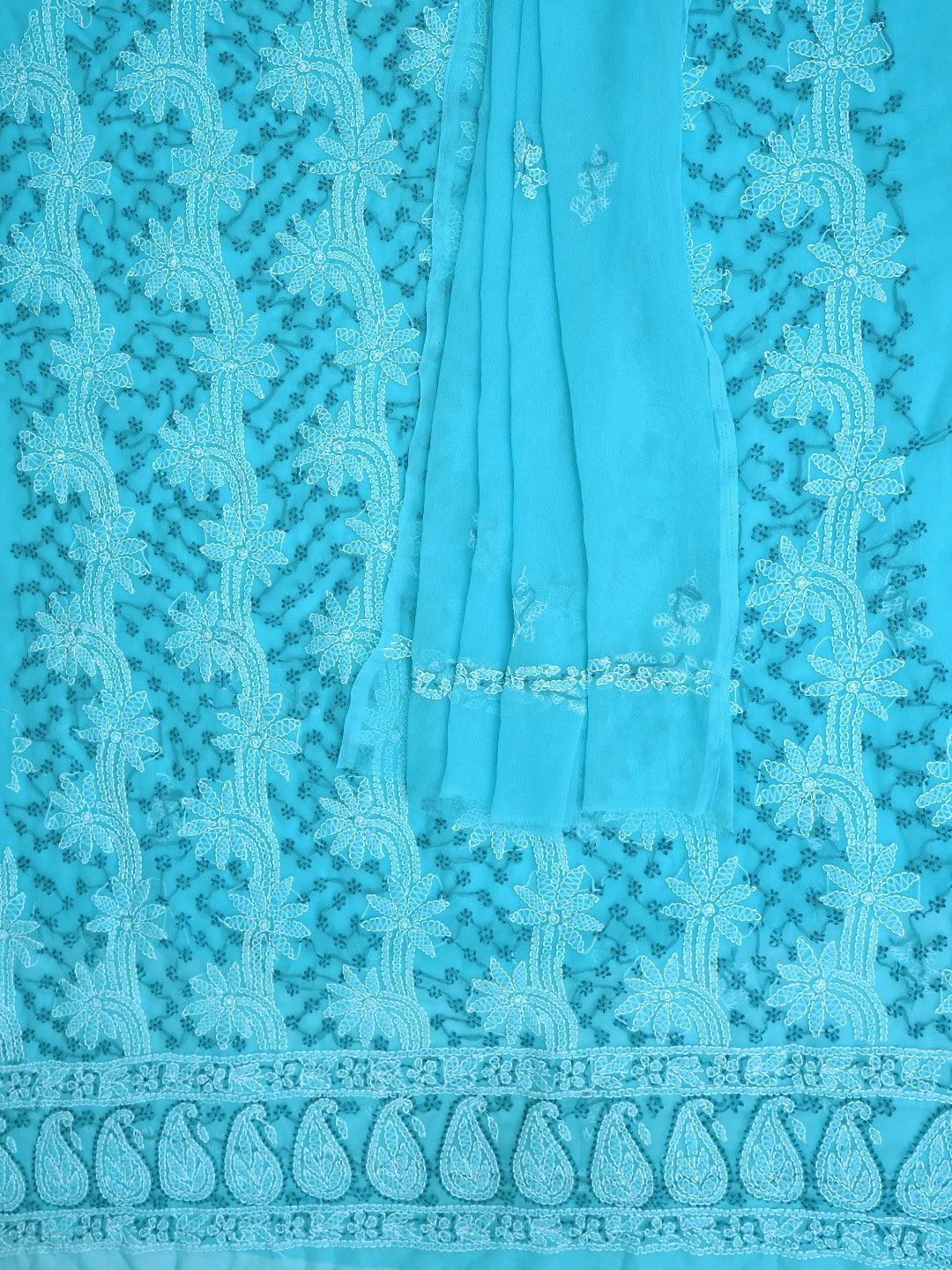Ada Hand Embroidered Blue Georgette Lucknowi Chikankari Unstitched Suit Piece 01A872115