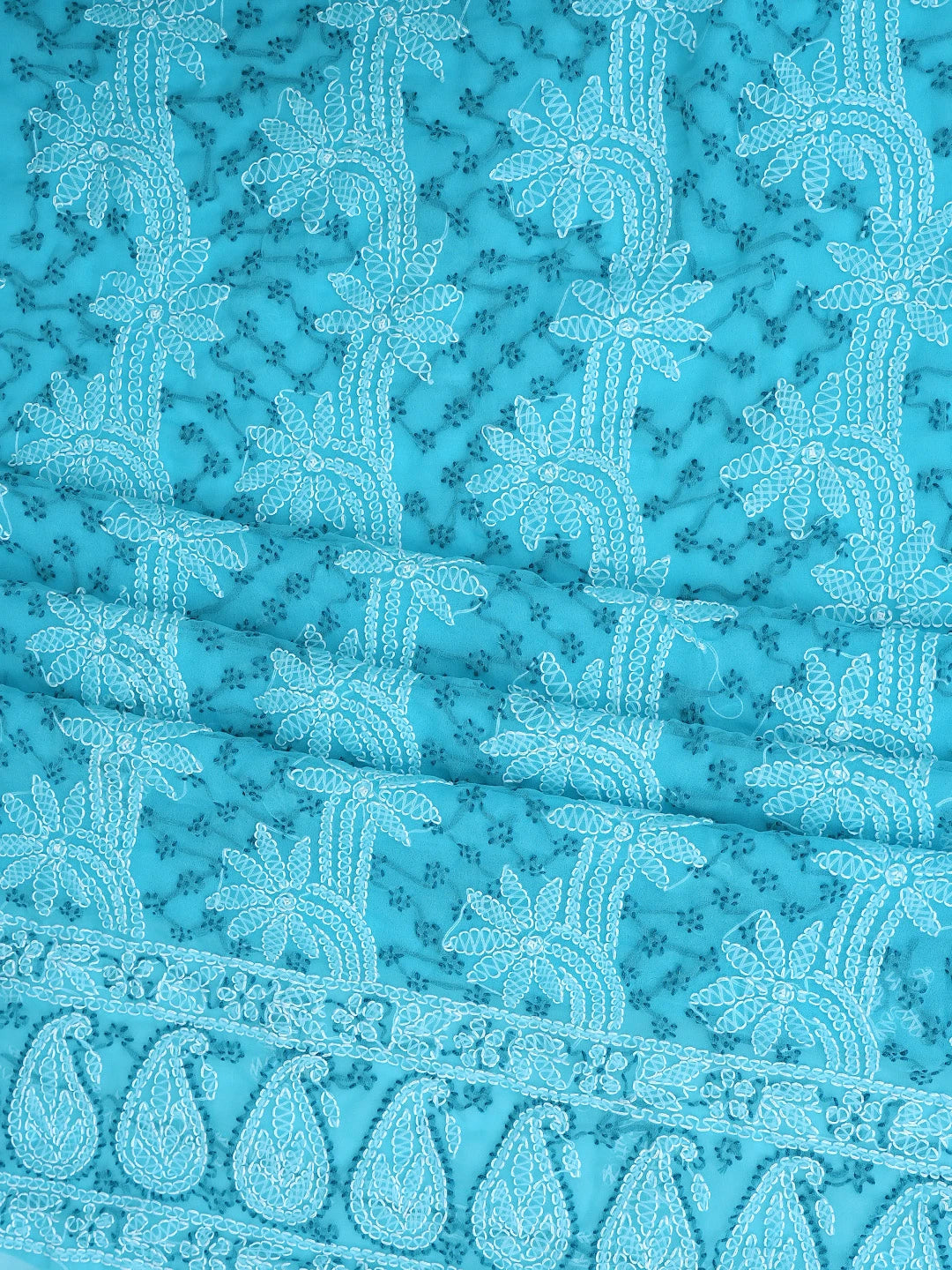 Ada Hand Embroidered Blue Georgette Lucknowi Chikankari Unstitched Suit Piece 01A872115