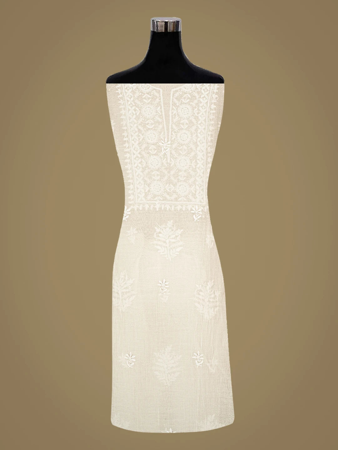 Ada Hand Embroidered White Cosmic Latte Chanderi Lucknowi Chikankari Unstitched Kurta Dupatta Set With Sequinned Work 01A881363