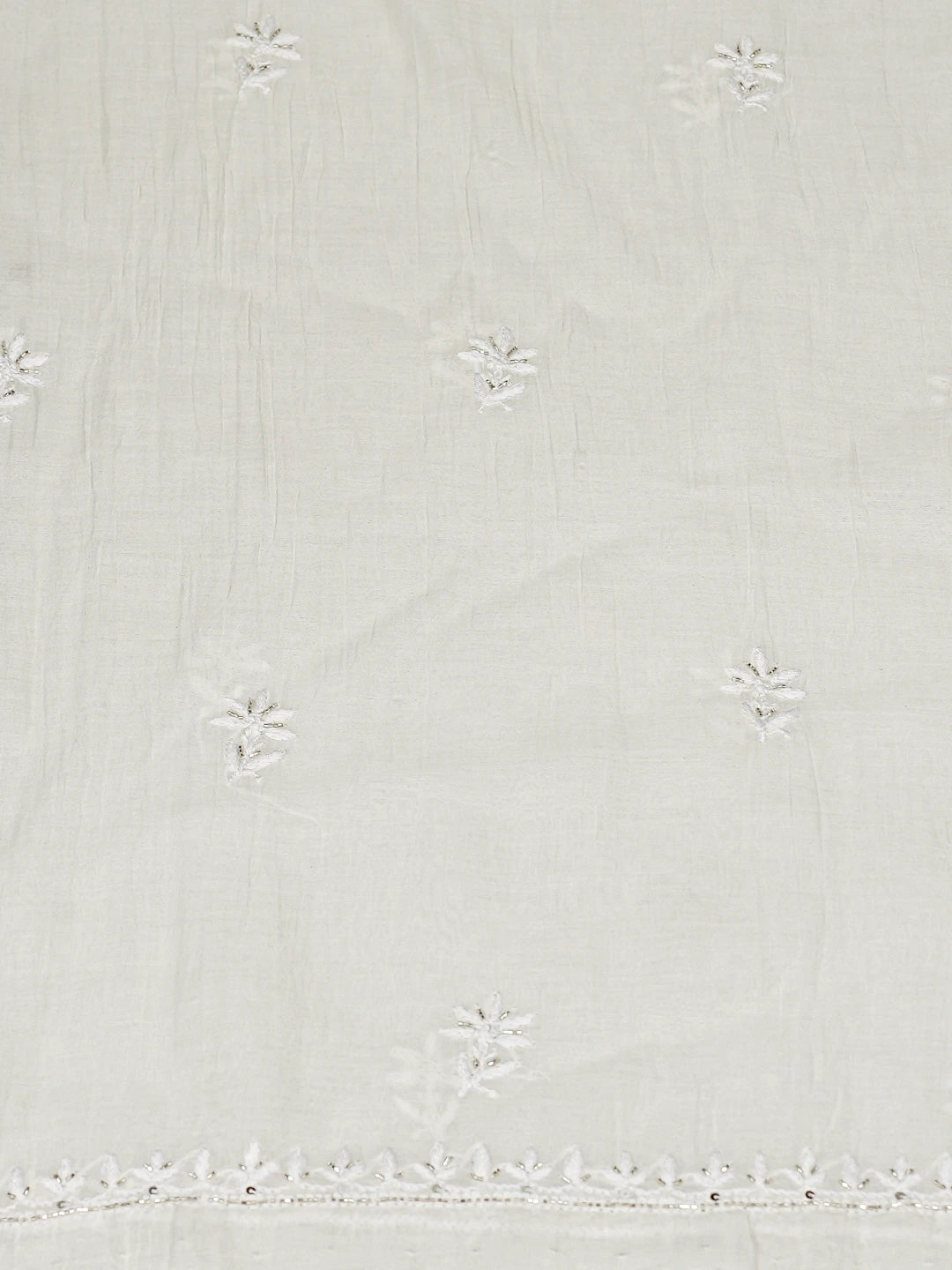 Ada Hand Embroidered White Cosmic Latte Chanderi Lucknowi Chikankari Unstitched Kurta Dupatta Set With Sequinned Work 01A881363