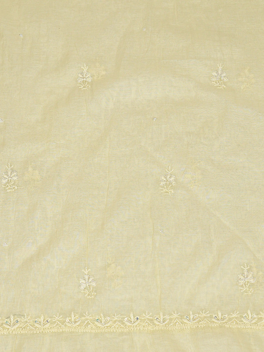 Ada Hand Embroidered Lemon Chanderi Lucknowi Chikankari Unstitched Kurta Dupatta Set With Sequinned Work 01A622277