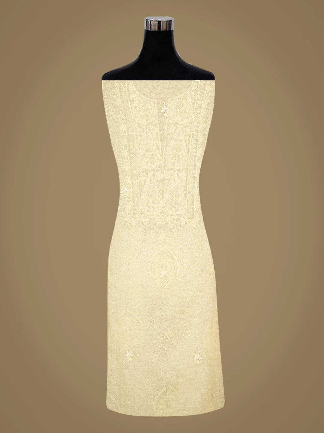 Ada Hand Embroidered Lemon Chanderi Lucknowi Chikankari Unstitched Kurta Dupatta Set With Sequinned Work 01A622277