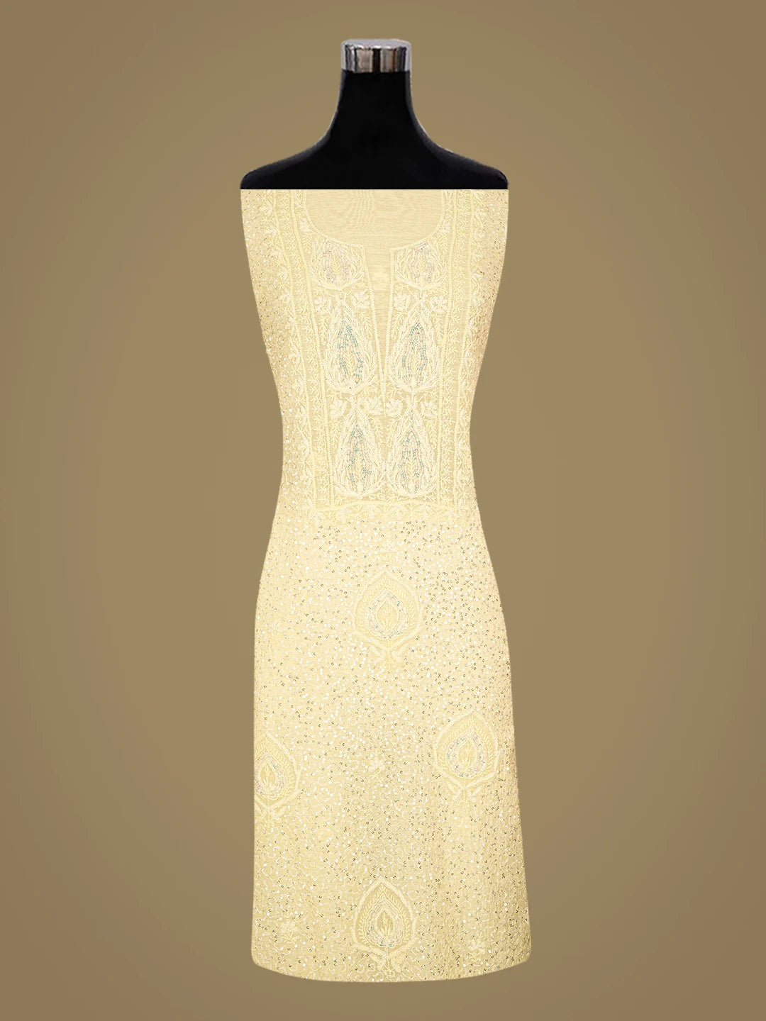 Ada Hand Embroidered Lemon Chanderi Lucknowi Chikankari Unstitched Kurta Dupatta Set With Sequinned Work 01A622277