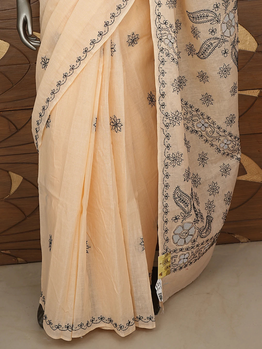 Ada Hand Embroidered Tawny Peach Cotton Lucknowi Chikankari Saree and Blouse 01A891806