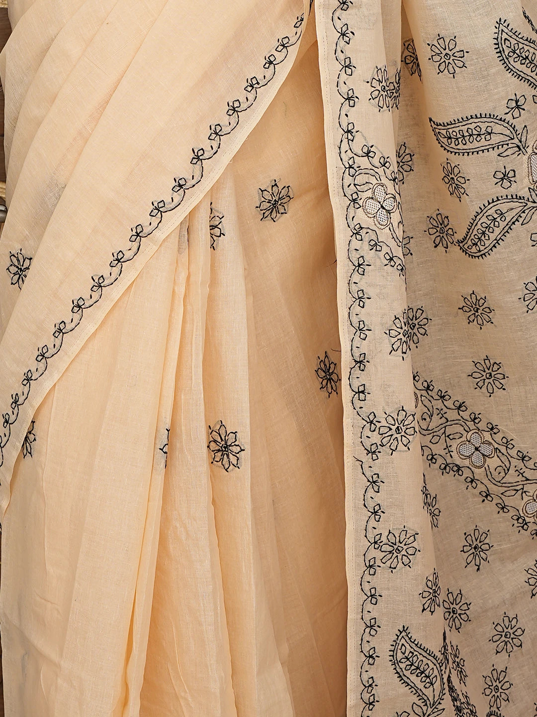 Ada Hand Embroidered Tawny Peach Cotton Lucknowi Chikankari Saree and Blouse 01A891806