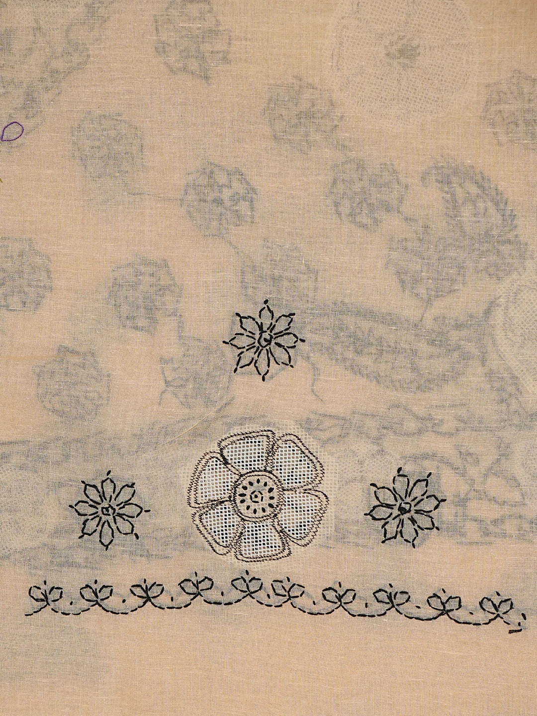 Ada Hand Embroidered Tawny Peach Cotton Lucknowi Chikankari Saree and Blouse 01A891806