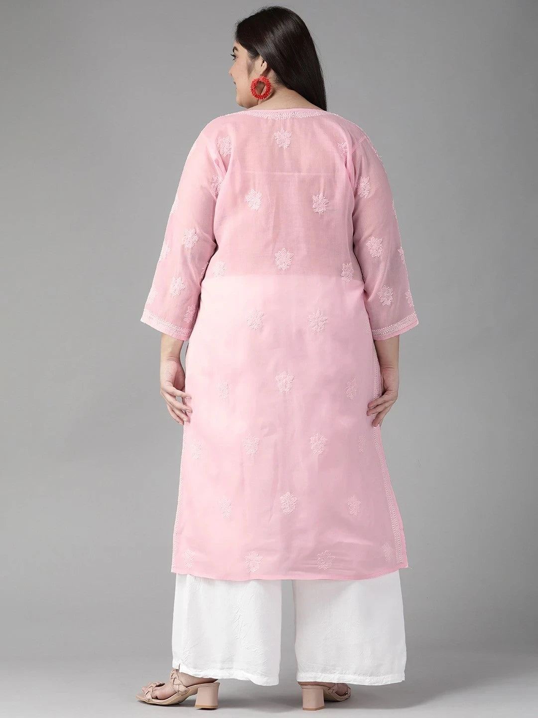 Ada Hand Embroidered Pink Cotton Lucknow Chikan Kurta A411243