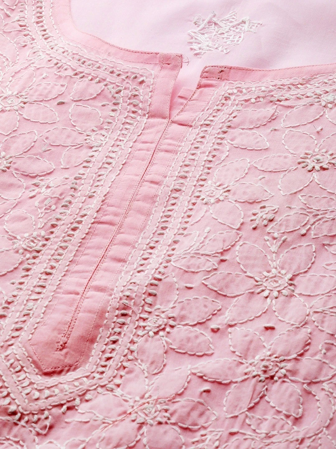 Ada Hand Embroidered Pink Cotton Lucknow Chikan Kurta A411243