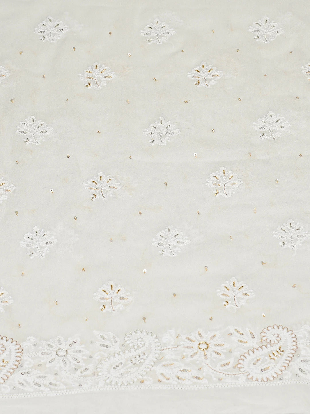 Ada Hand Embroidered White Pure Georgette Lucknowi Chikankari Unstitched Kurta Dupatta Set With Cutdana Work 01A837350