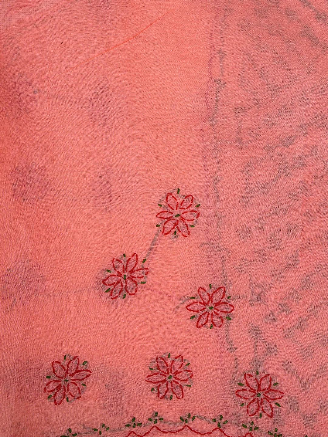 Ada Hand Embroidered Carrot Pink Cotton Lucknowi Chikankari Saree and Blouse 01A891796