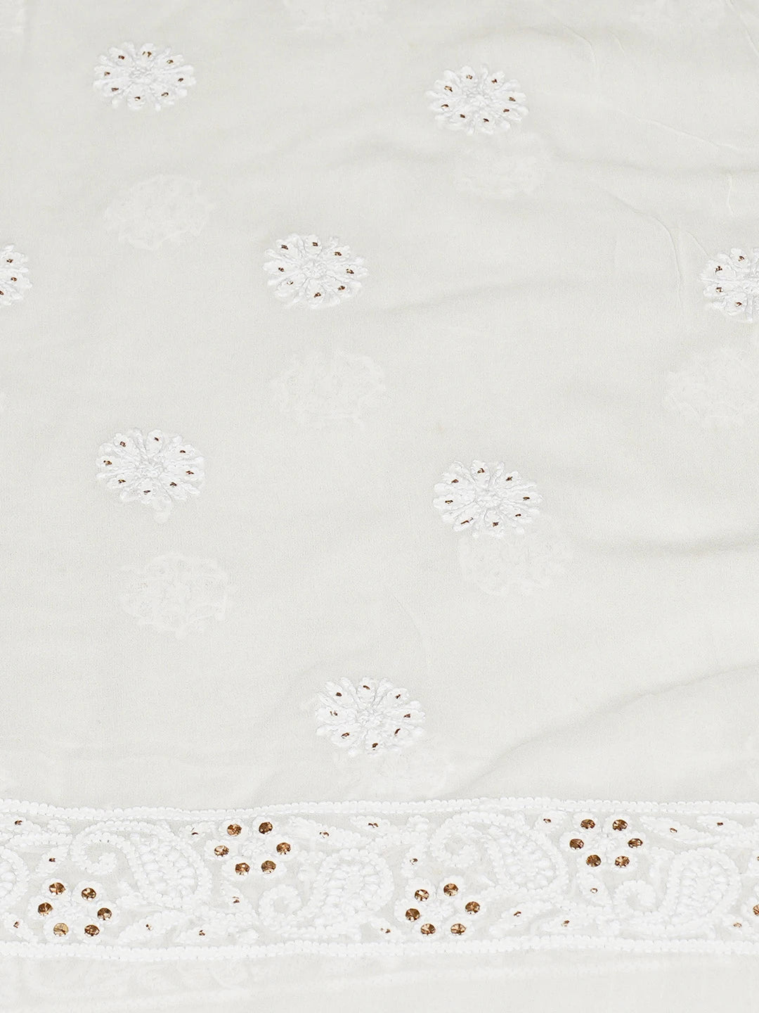 Ada Hand Embroidered White Pure Georgette Lucknowi Chikankari Unstitched Kurta Dupatta Set With Muqaish Work 01A846081