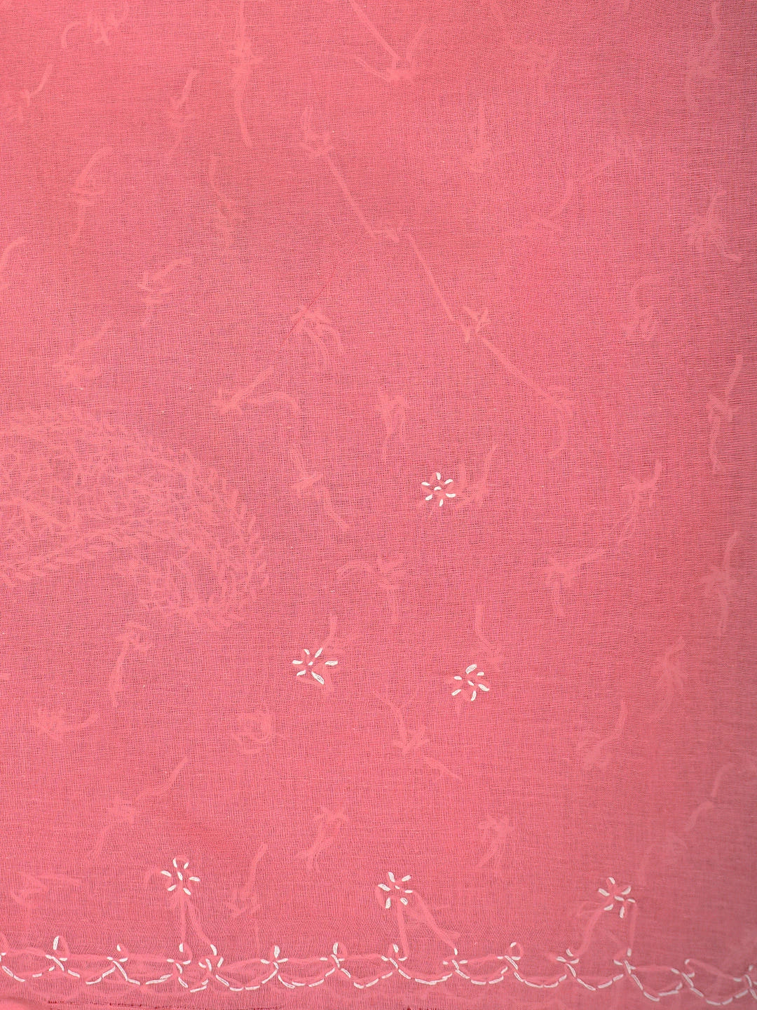 Ada Hand Embroidered Carrot Pink Cotton Lucknowi Chikankari Saree and Blouse 01A882909