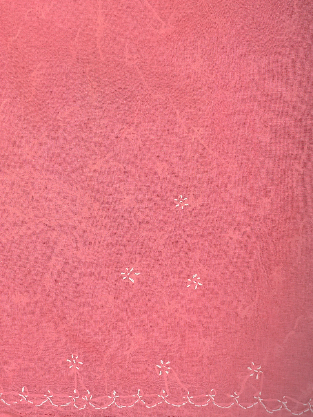 Ada Hand Embroidered Carrot Pink Cotton Lucknowi Chikankari Saree and Blouse 01A882909