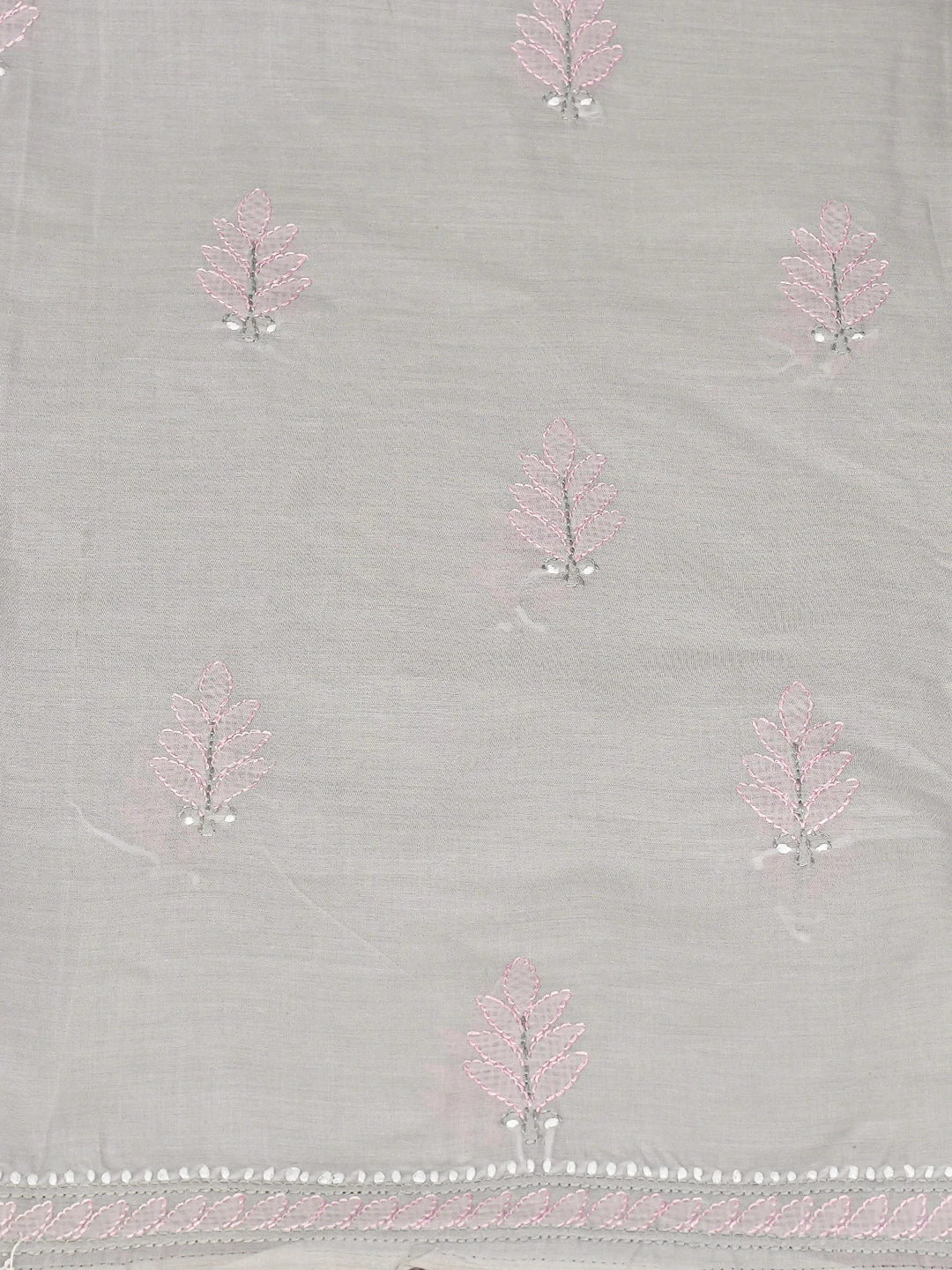 Ada Hand Embroidered Grey Cotton Lucknowi Chikankari Unstitched Suit Piece with Chiffon Dupatta 01A879295