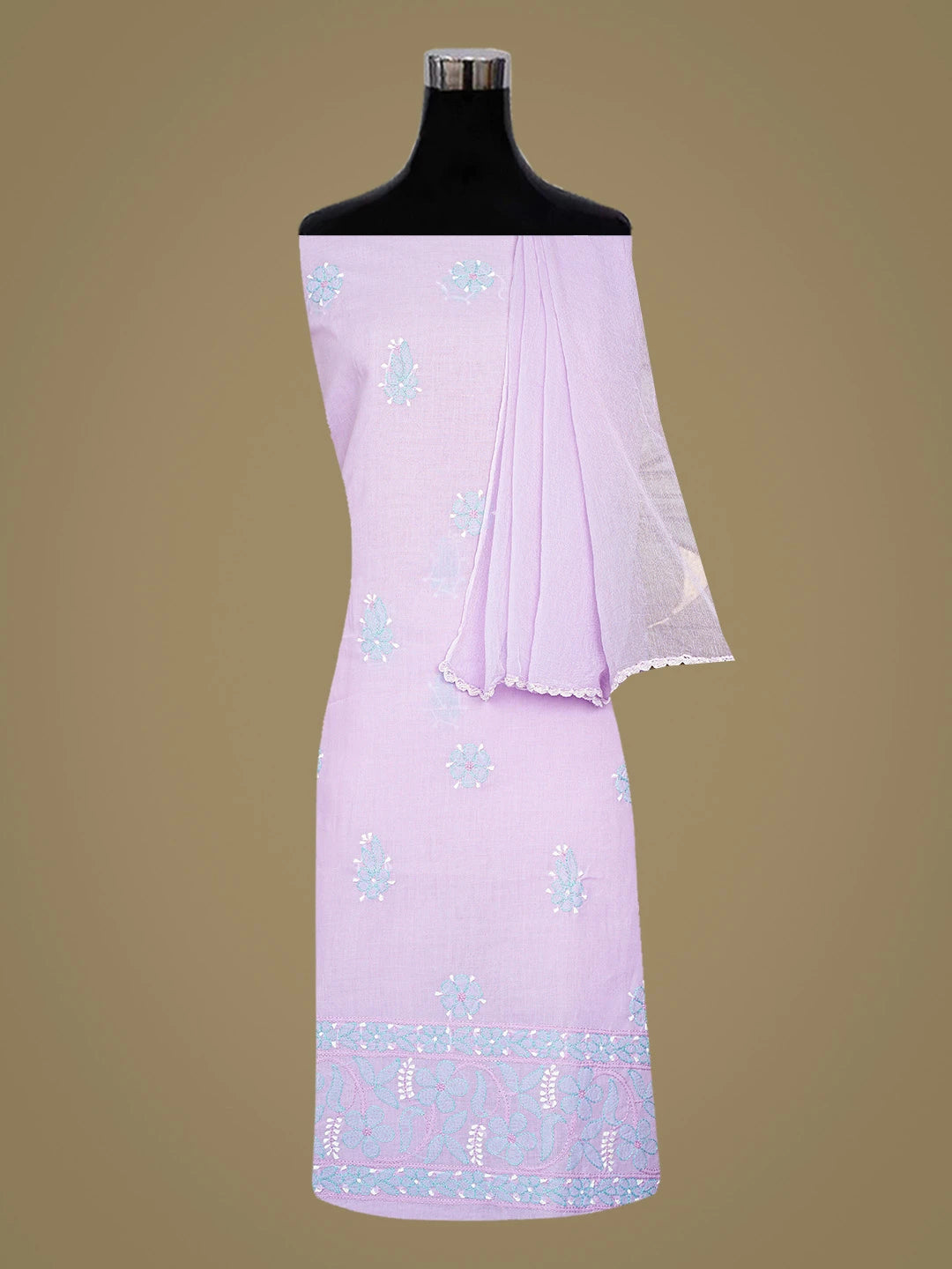 Ada Hand Embroidered Mauve Cotton Lucknowi Chikankari Unstitched Suit Piece with Chiffon Dupatta 01A879484