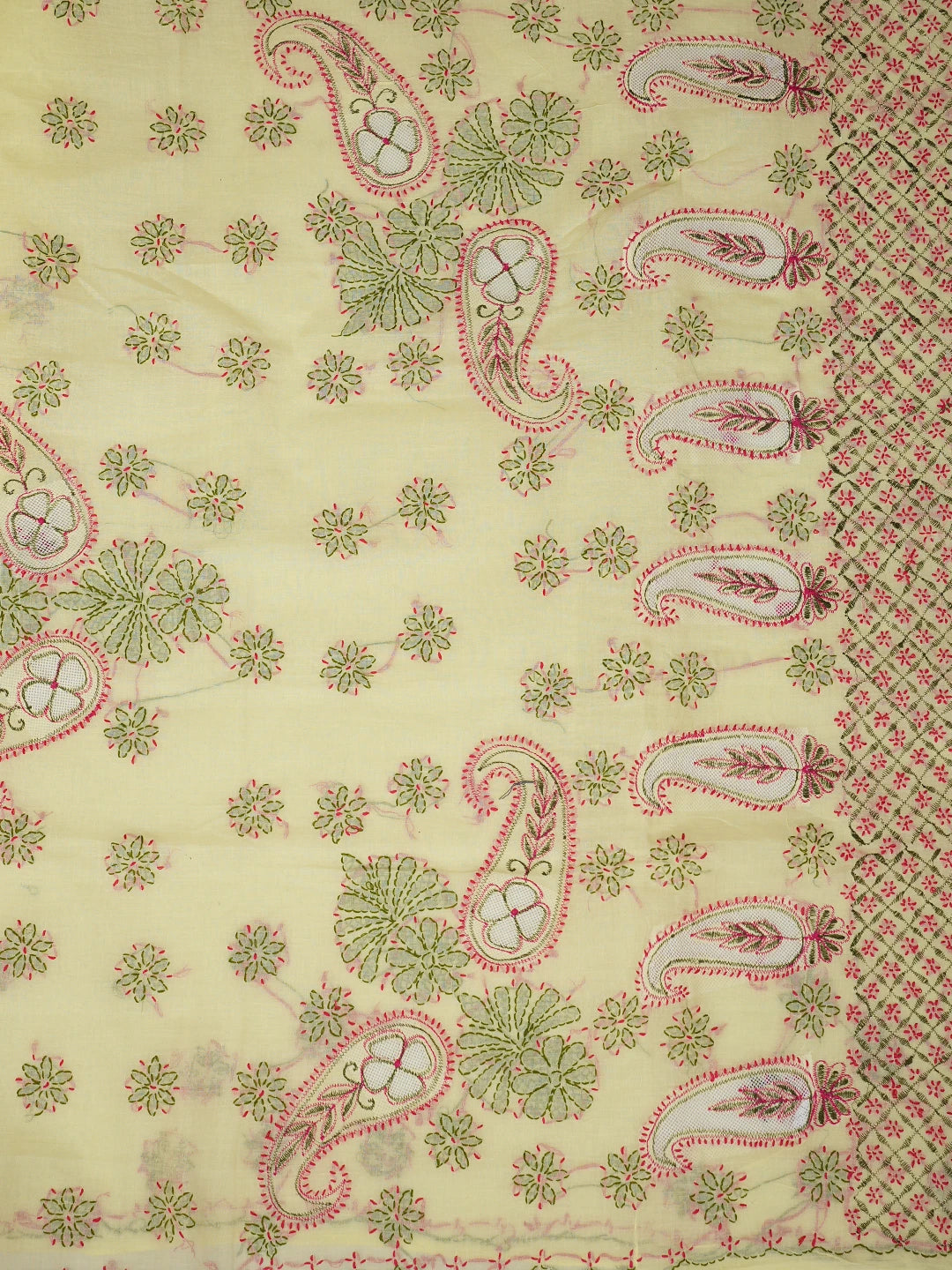 Ada Hand Embroidered Lemon Cotton Lucknowi Chikankari Saree and Blouse 01A891800