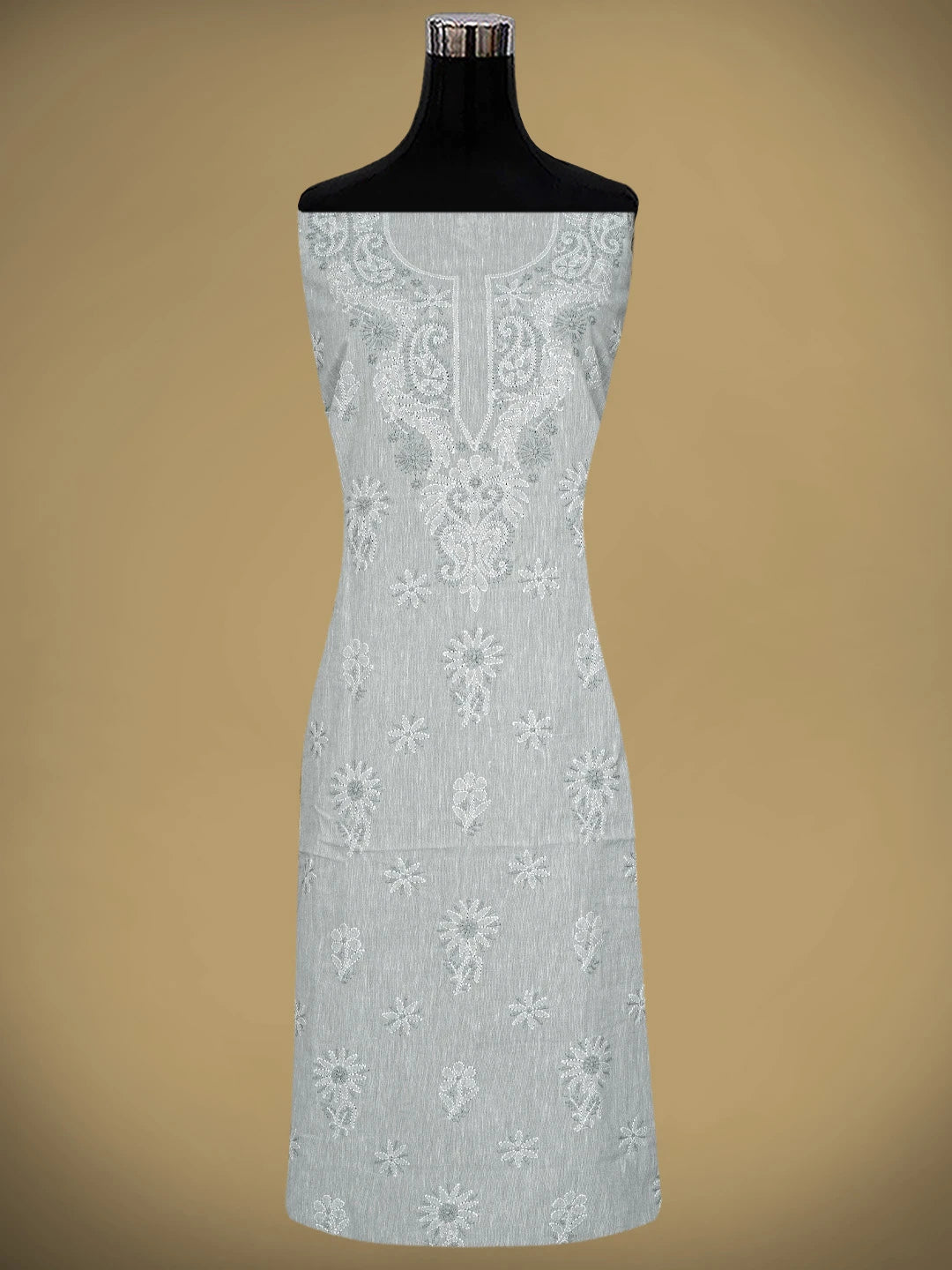 Ada Hand Embroidered Cadet Grey Linen Lucknowi Chikankari Unstitched Suit Piece 01A885298