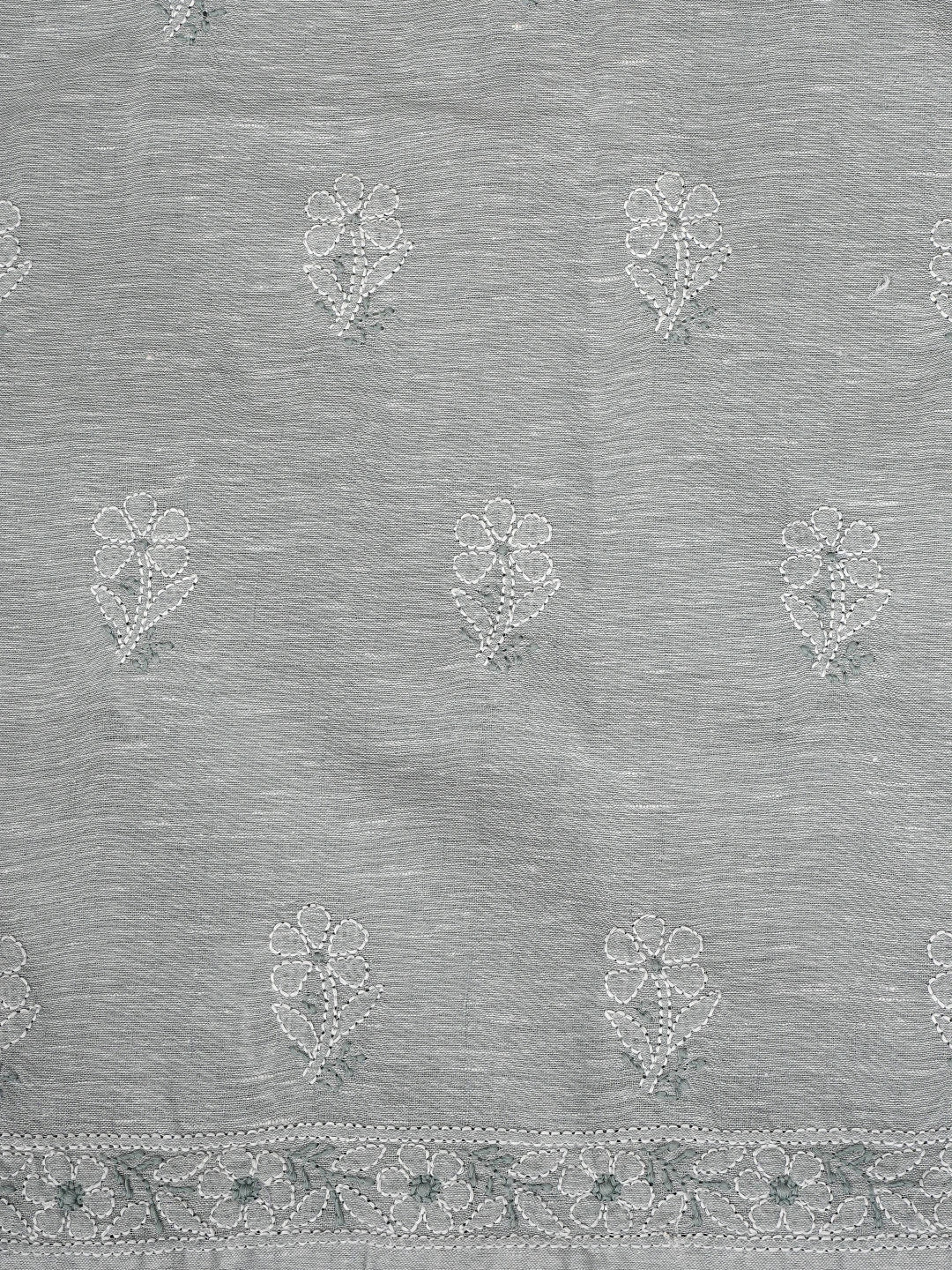 Ada Hand Embroidered Cadet Grey Linen Lucknowi Chikankari Unstitched Suit Piece 01A885298