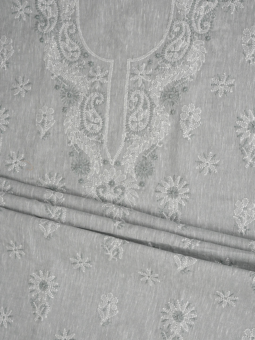 Ada Hand Embroidered Cadet Grey Linen Lucknowi Chikankari Unstitched Suit Piece 01A885298