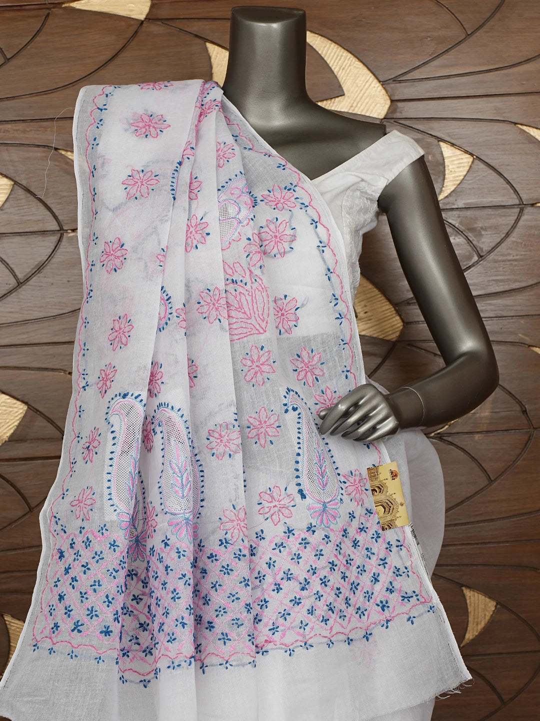 Ada Hand Embroidered White Cotton Lucknowi Chikankari Saree and Blouse 01A891803
