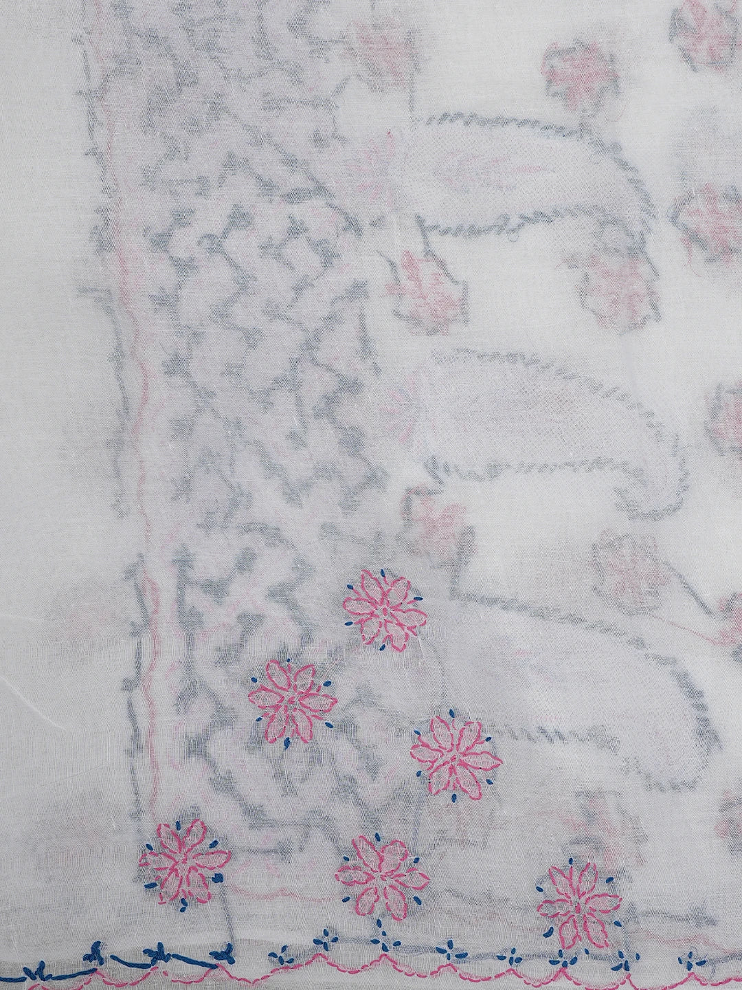 Ada Hand Embroidered White Cotton Lucknowi Chikankari Saree and Blouse 01A891803