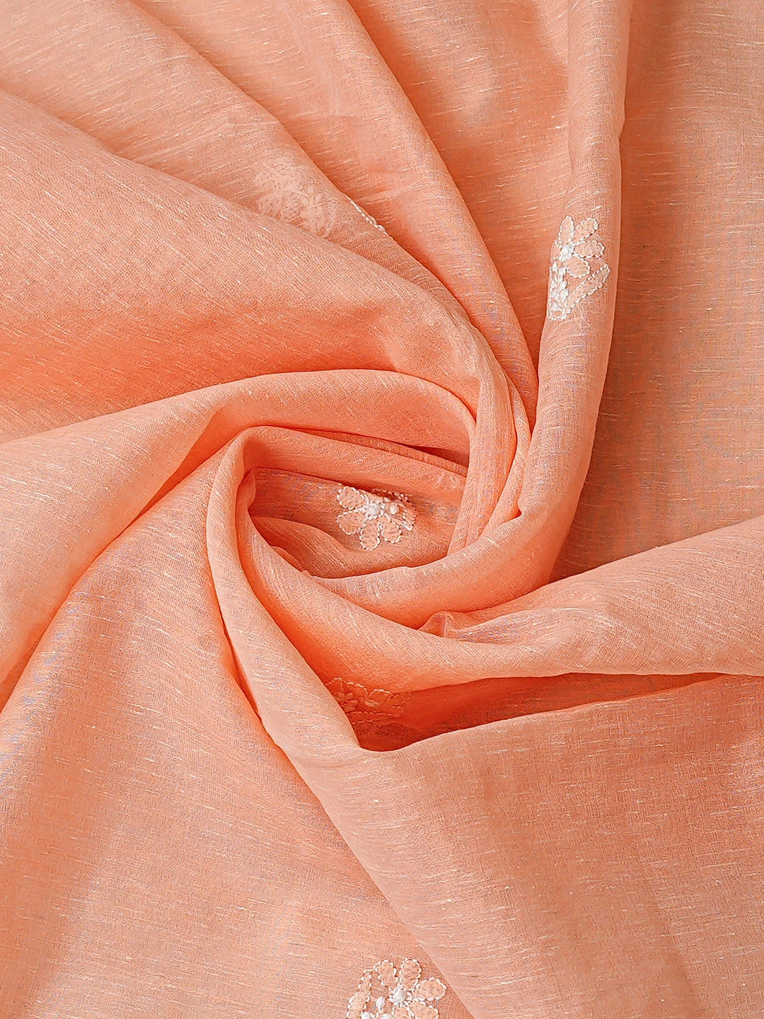 Ada Hand Embroidered Peach Chanderi Lucknowi Chikankari Unstitched Kurta Dupatta Set 01A786197
