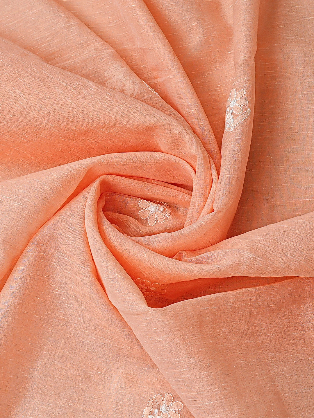 Ada Hand Embroidered Peach Chanderi Lucknowi Chikankari Unstitched Kurta Dupatta Set 01A786197