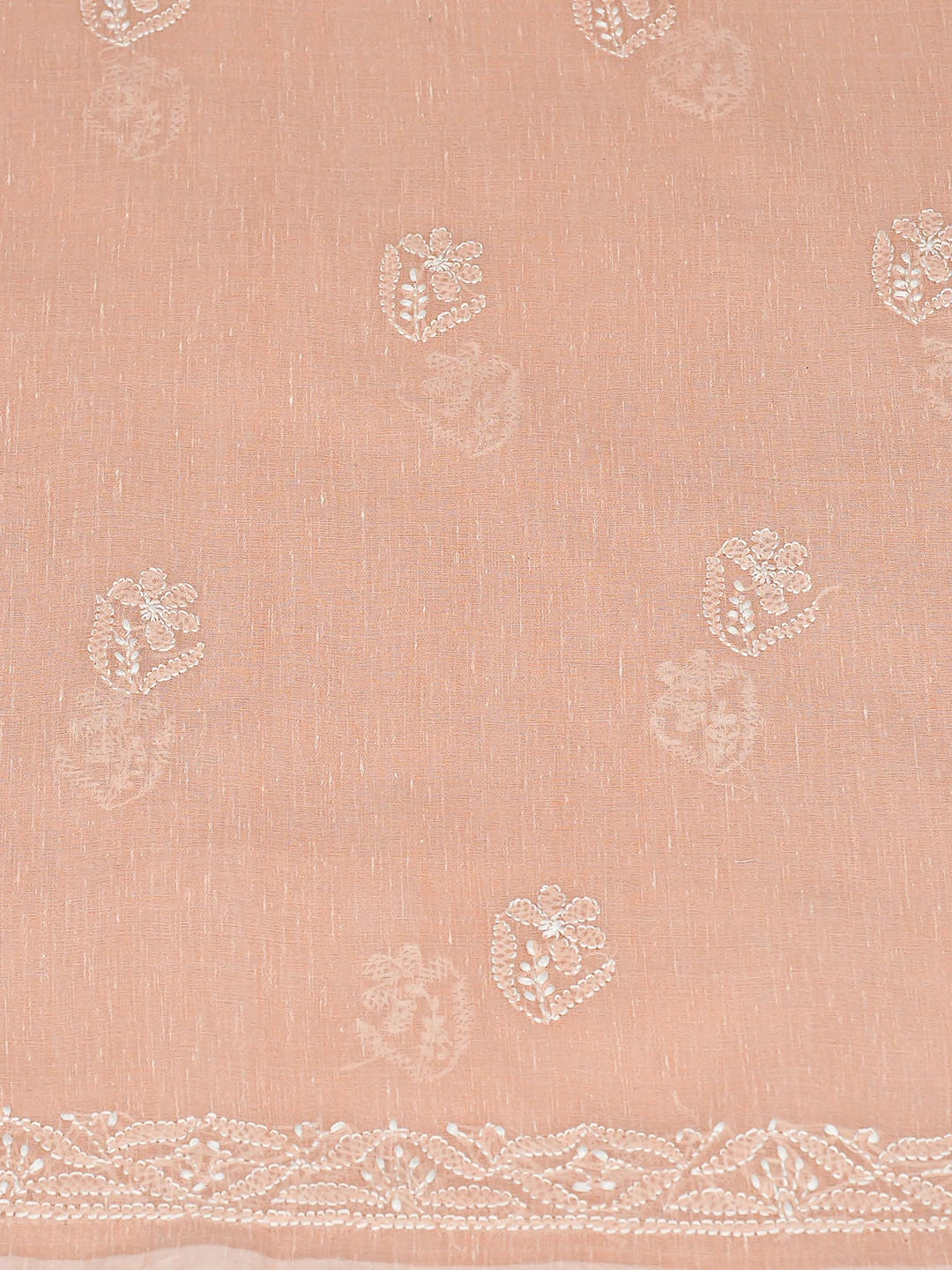 Ada Hand Embroidered Peach Chanderi Lucknowi Chikankari Unstitched Kurta Dupatta Set 01A786197