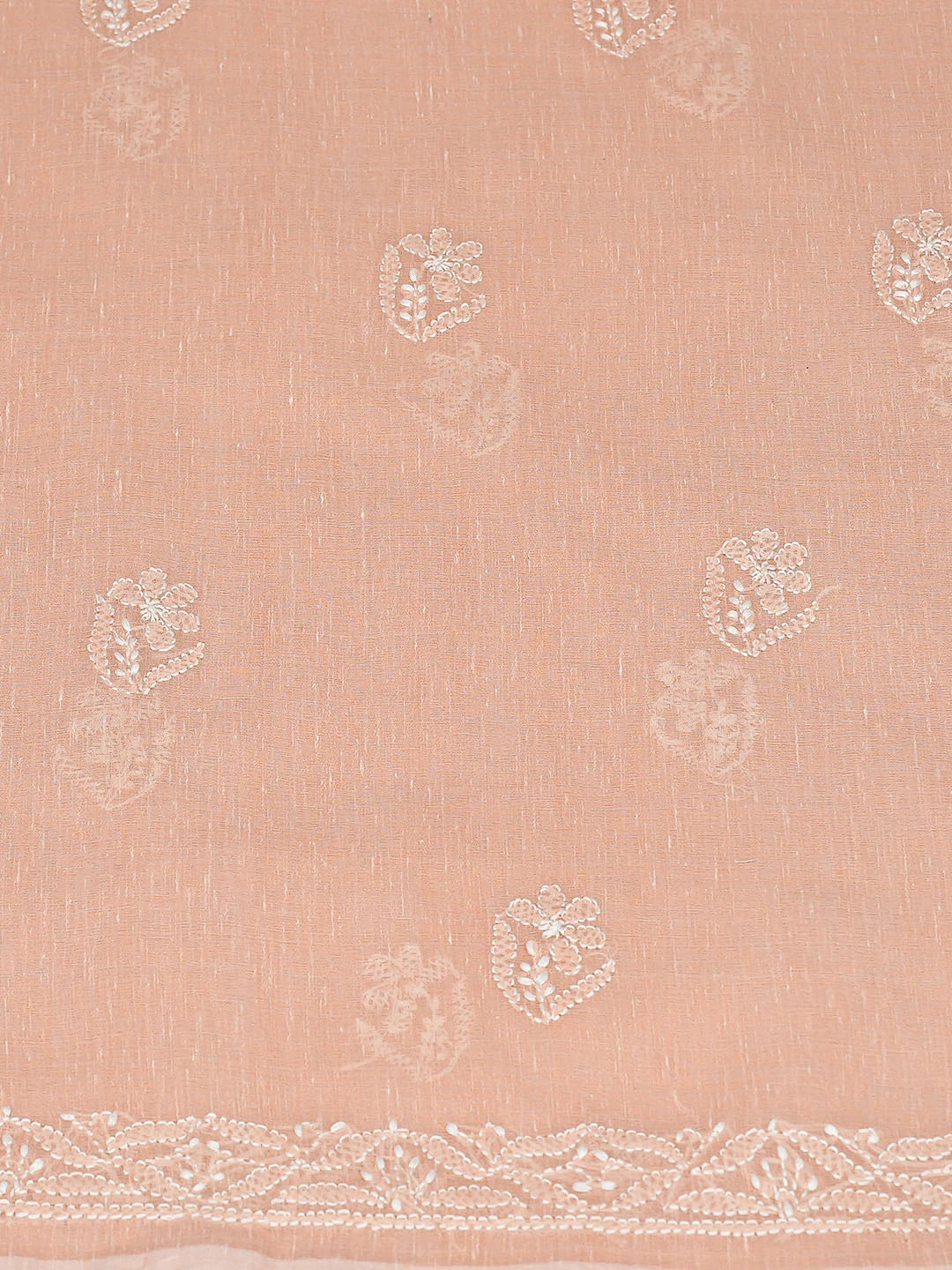 Ada Hand Embroidered Peach Chanderi Lucknowi Chikankari Unstitched Kurta Dupatta Set 01A786197
