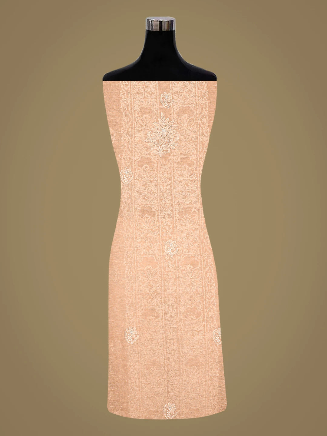 Ada Hand Embroidered Peach Chanderi Lucknowi Chikankari Unstitched Kurta Dupatta Set 01A786197