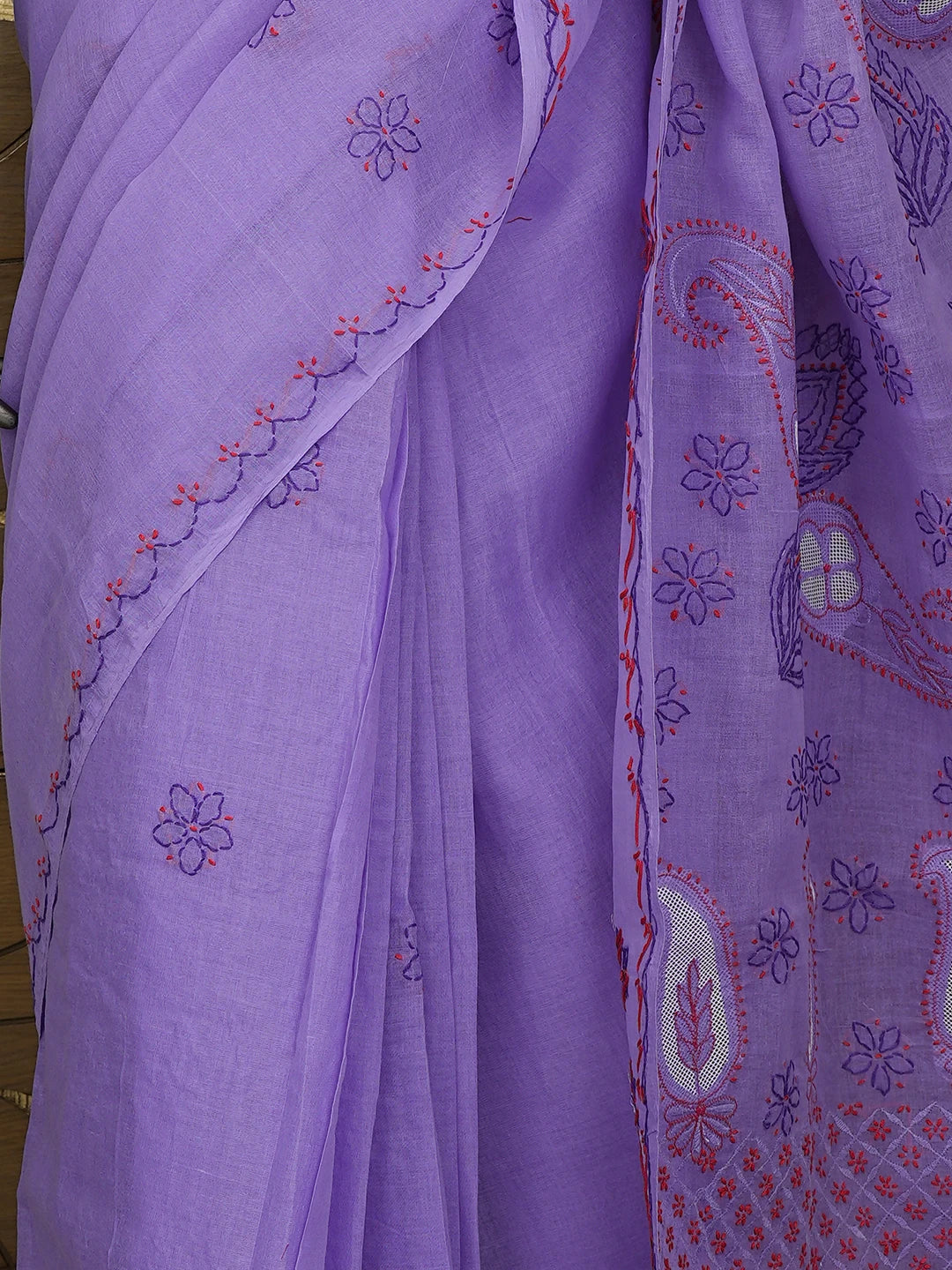 Ada Hand Embroidered Majorelle Blue Cotton Lucknowi Chikankari Saree and Blouse 01A891815