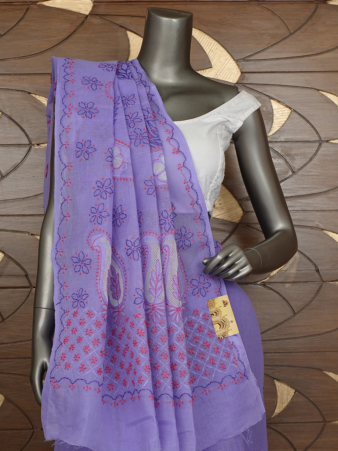 Ada Hand Embroidered Majorelle Blue Cotton Lucknowi Chikankari Saree and Blouse 01A891815