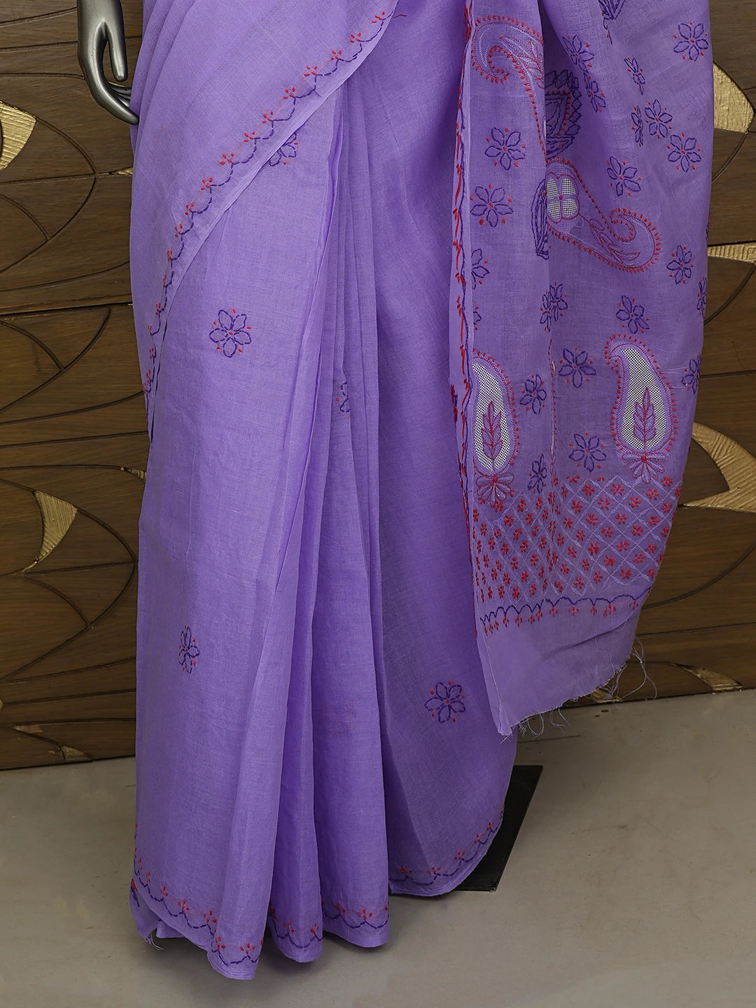 Ada Hand Embroidered Majorelle Blue Cotton Lucknowi Chikankari Saree and Blouse 01A891815