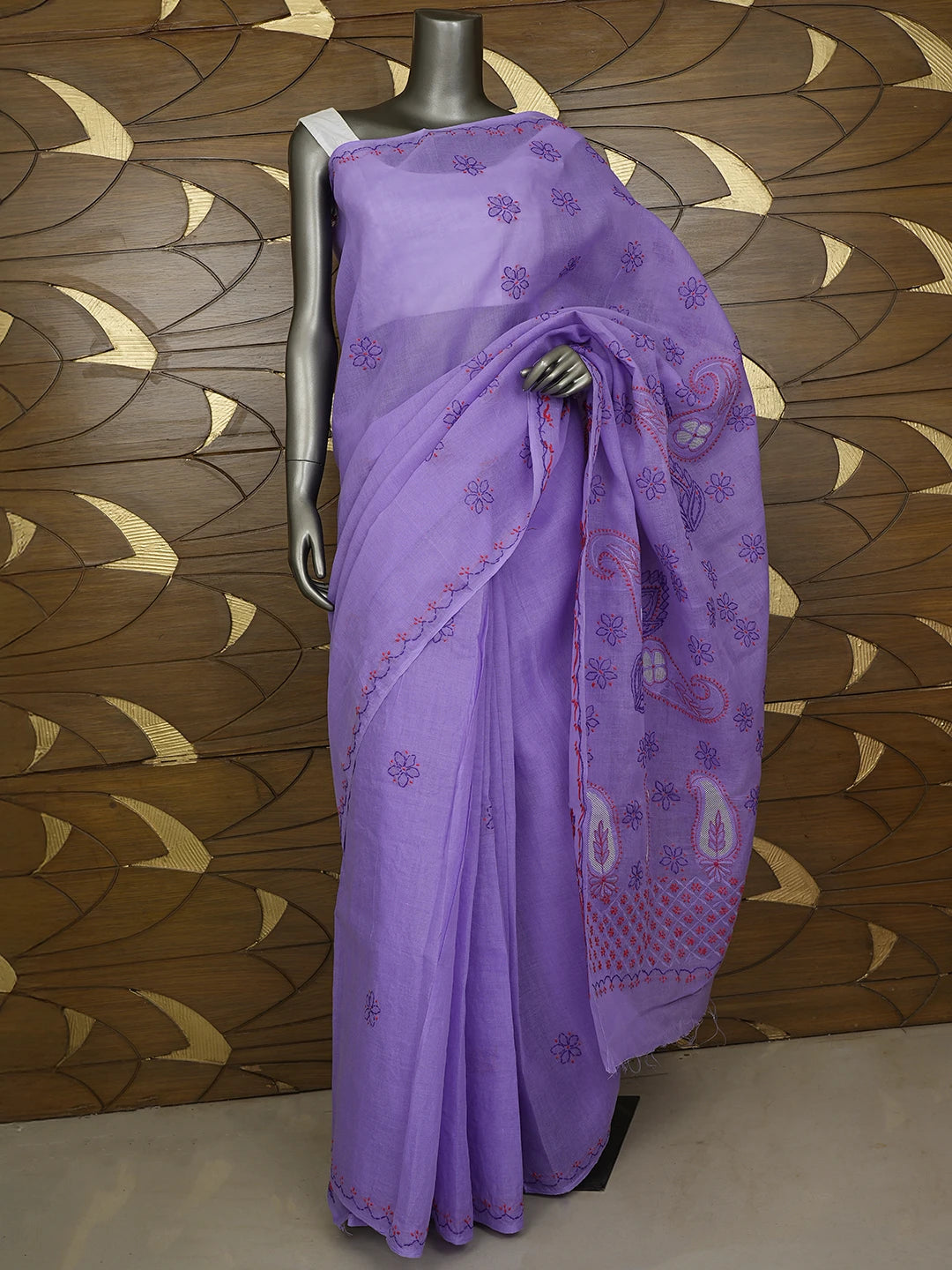Ada Hand Embroidered Majorelle Blue Cotton Lucknowi Chikankari Saree and Blouse 01A891815