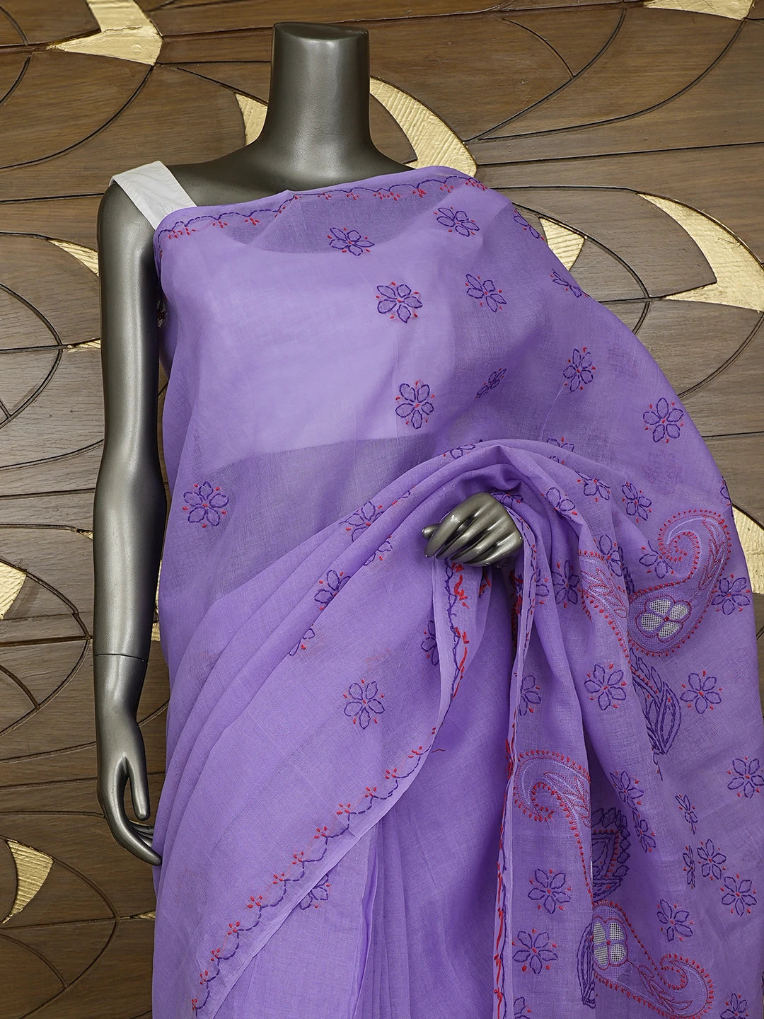 Ada Hand Embroidered Majorelle Blue Cotton Lucknowi Chikankari Saree and Blouse 01A891815