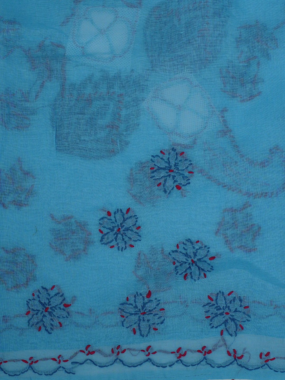 Ada Hand Embroidered Blue Cotton Lucknowi Chikankari Saree and Blouse 01A891808