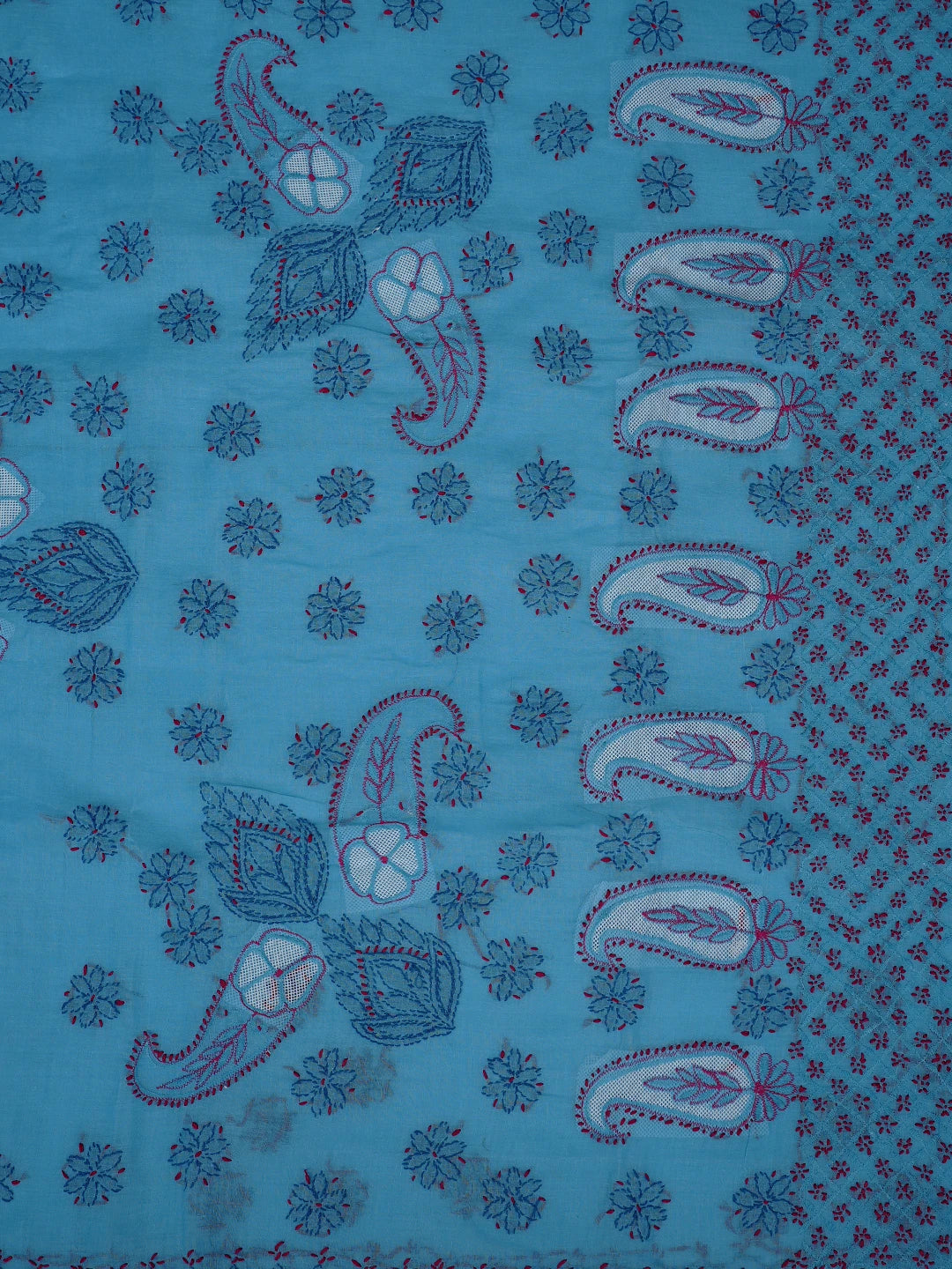 Ada Hand Embroidered Blue Cotton Lucknowi Chikankari Saree and Blouse 01A891808