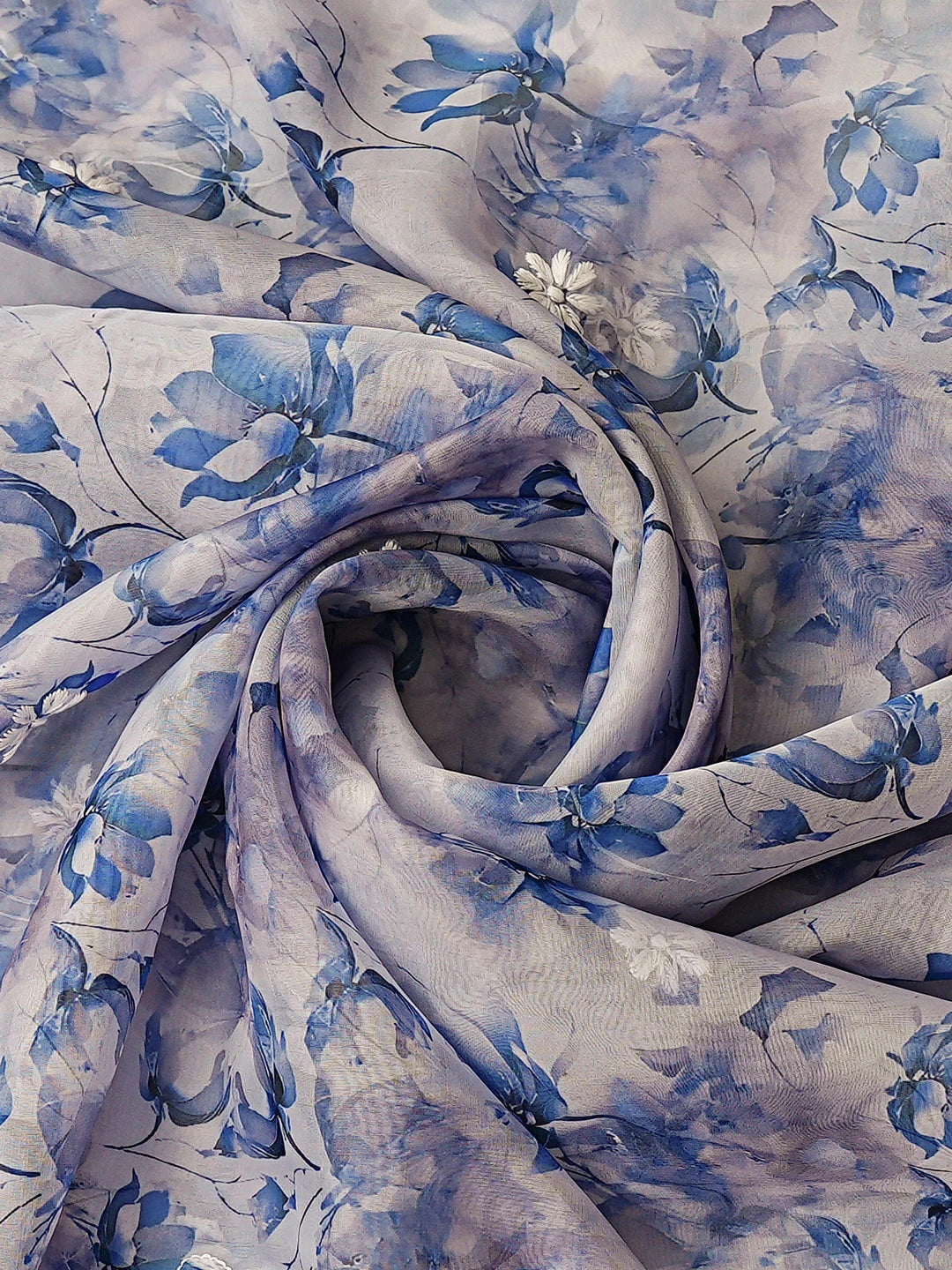 Ada Hand Embroidered Floral Printed Blue Organza Lucknowi Chikankari Unstitched Kurta Dupatta Set 01A876523