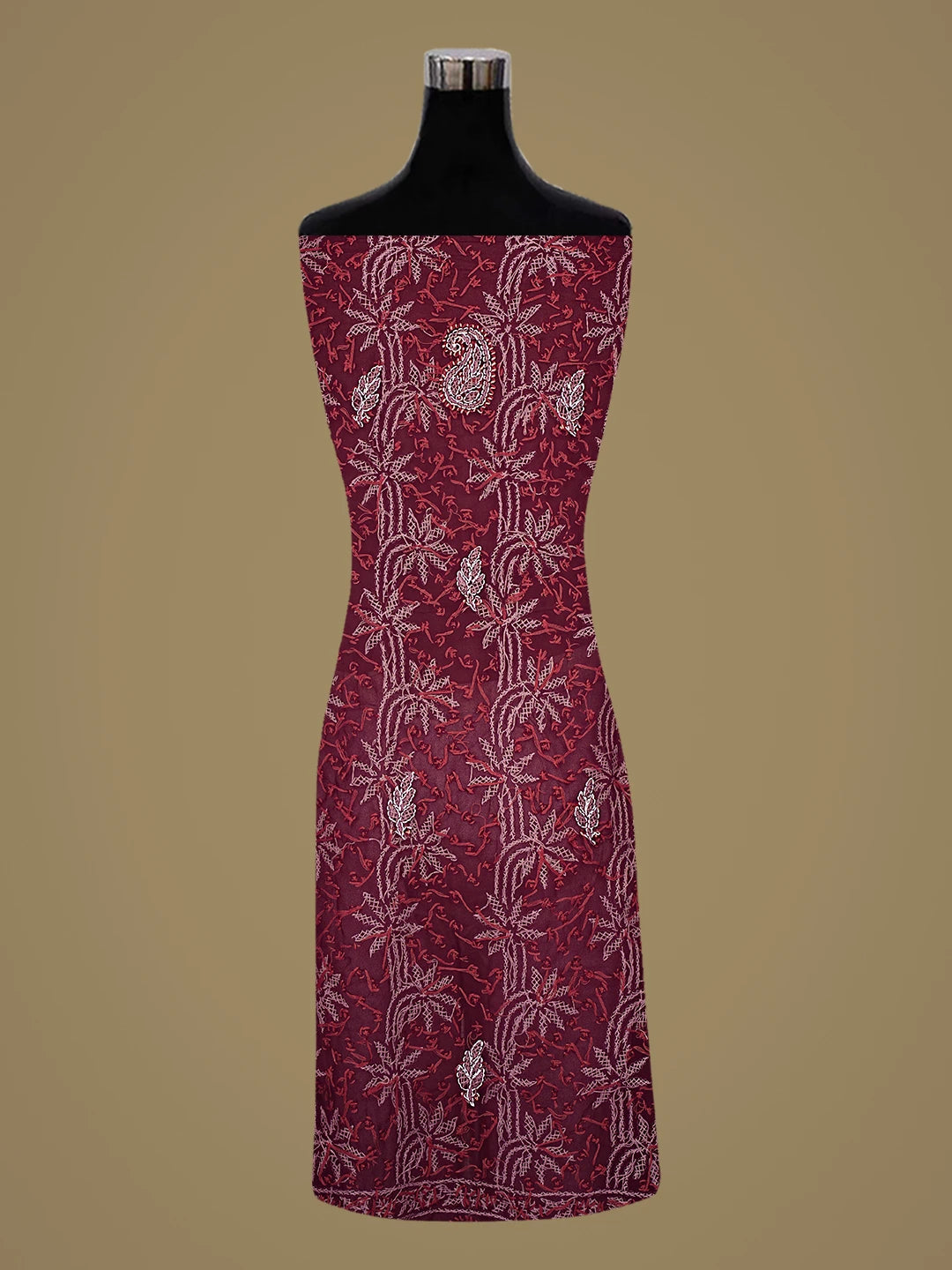 Ada Hand Embroidered Wine Georgette Lucknowi Chikankari Unstitched Suit Piece 01A872105