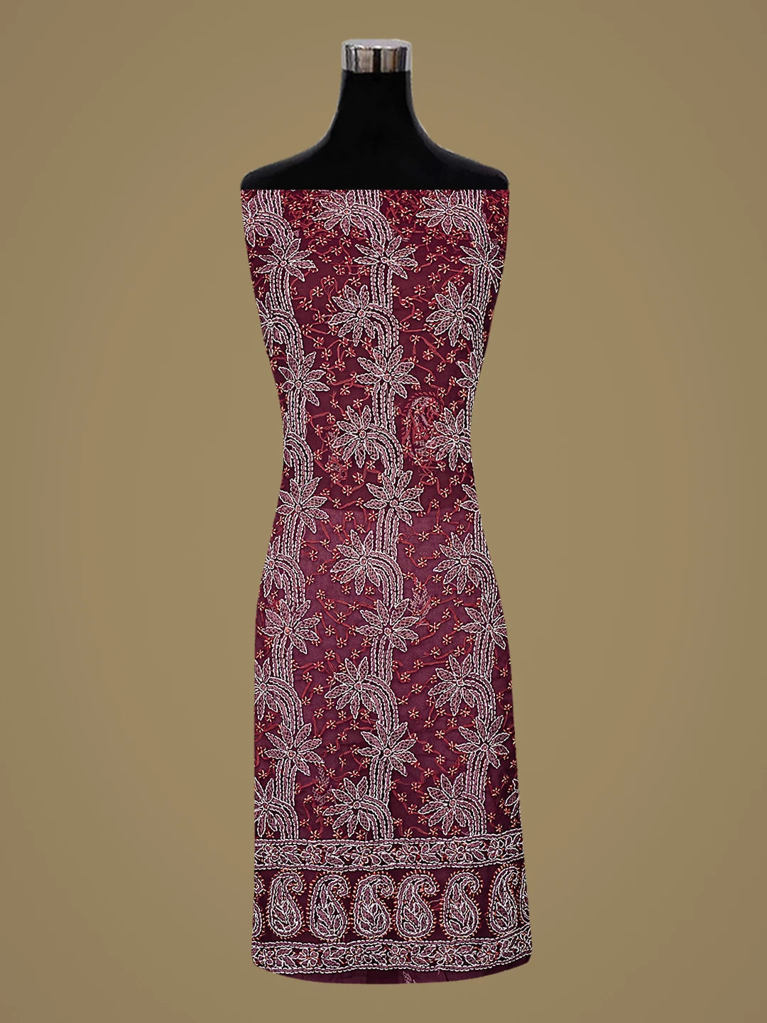 Ada Hand Embroidered Wine Georgette Lucknowi Chikankari Unstitched Suit Piece 01A872105