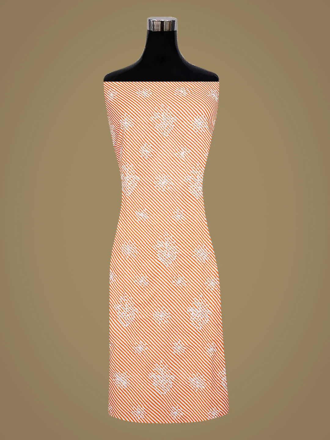 Ada Hand Embroidered Orange Cotton Lucknowi Chikankari Unstitched Suit Piece with Chiffon Dupatta 01A885390
