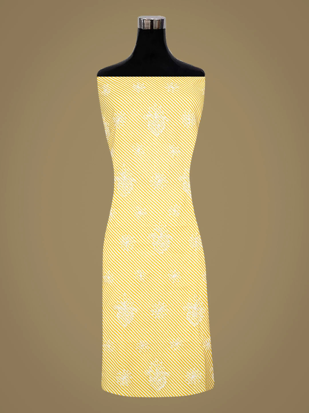 Ada Hand Embroidered Yellow Cotton Lucknowi Chikankari Unstitched Suit Piece with Chiffon Dupatta 01A885364