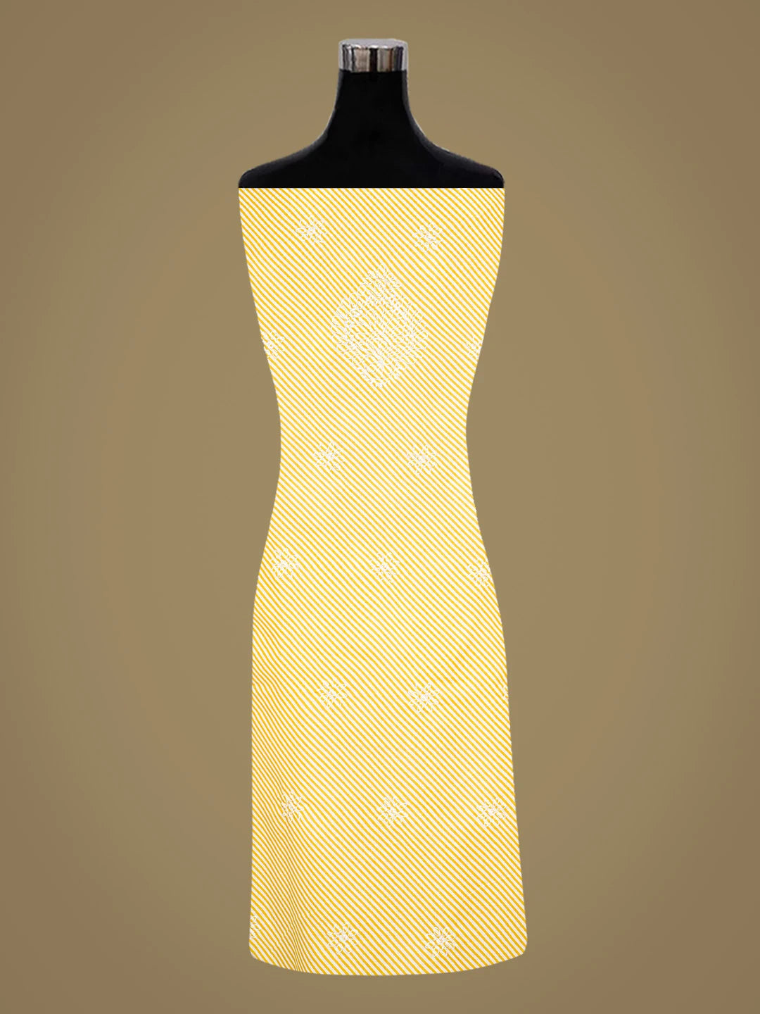 Ada Hand Embroidered Yellow Cotton Lucknowi Chikankari Unstitched Suit Piece with Chiffon Dupatta 01A885364