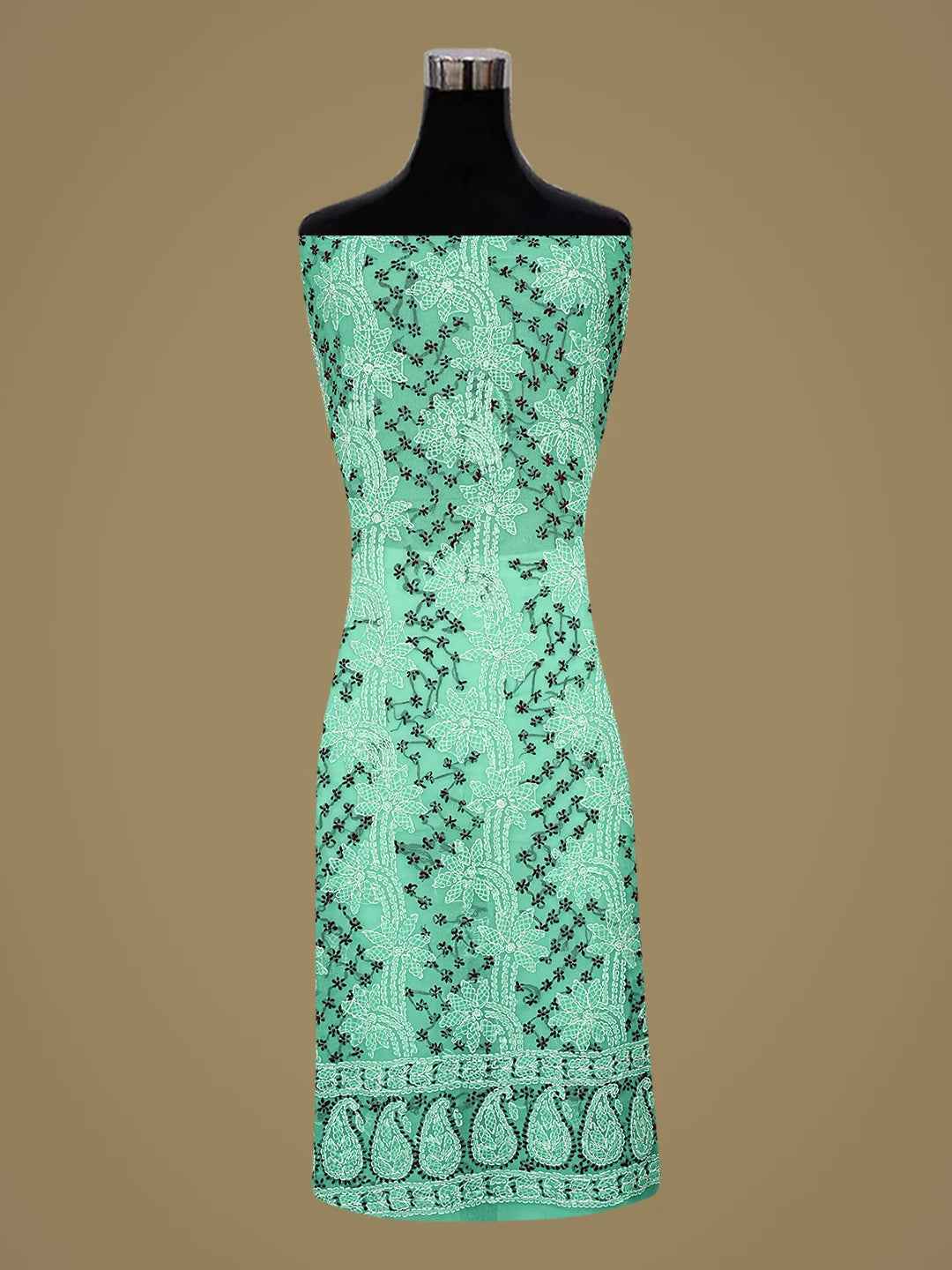Ada Hand Embroidered Rama Green Georgette Lucknowi Chikankari Unstitched Suit Piece 01A872109
