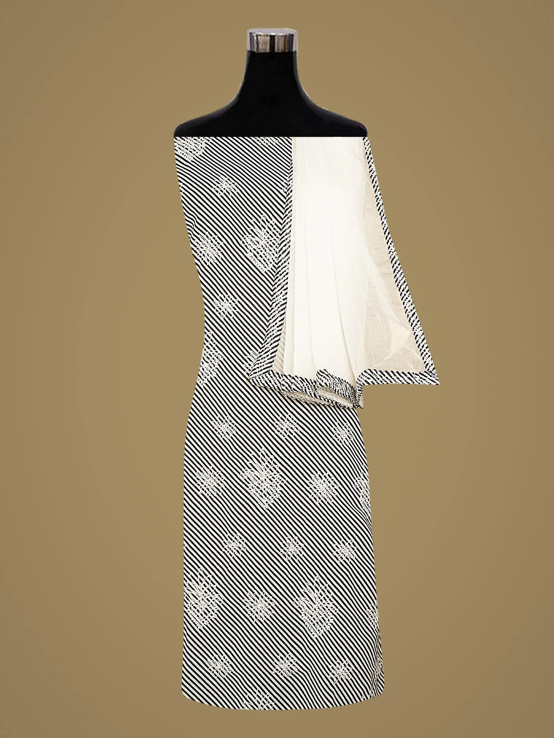 Ada Hand Embroidered Black Cotton Lucknowi Chikankari Unstitched Suit Piece with Chiffon Dupatta 01A885380